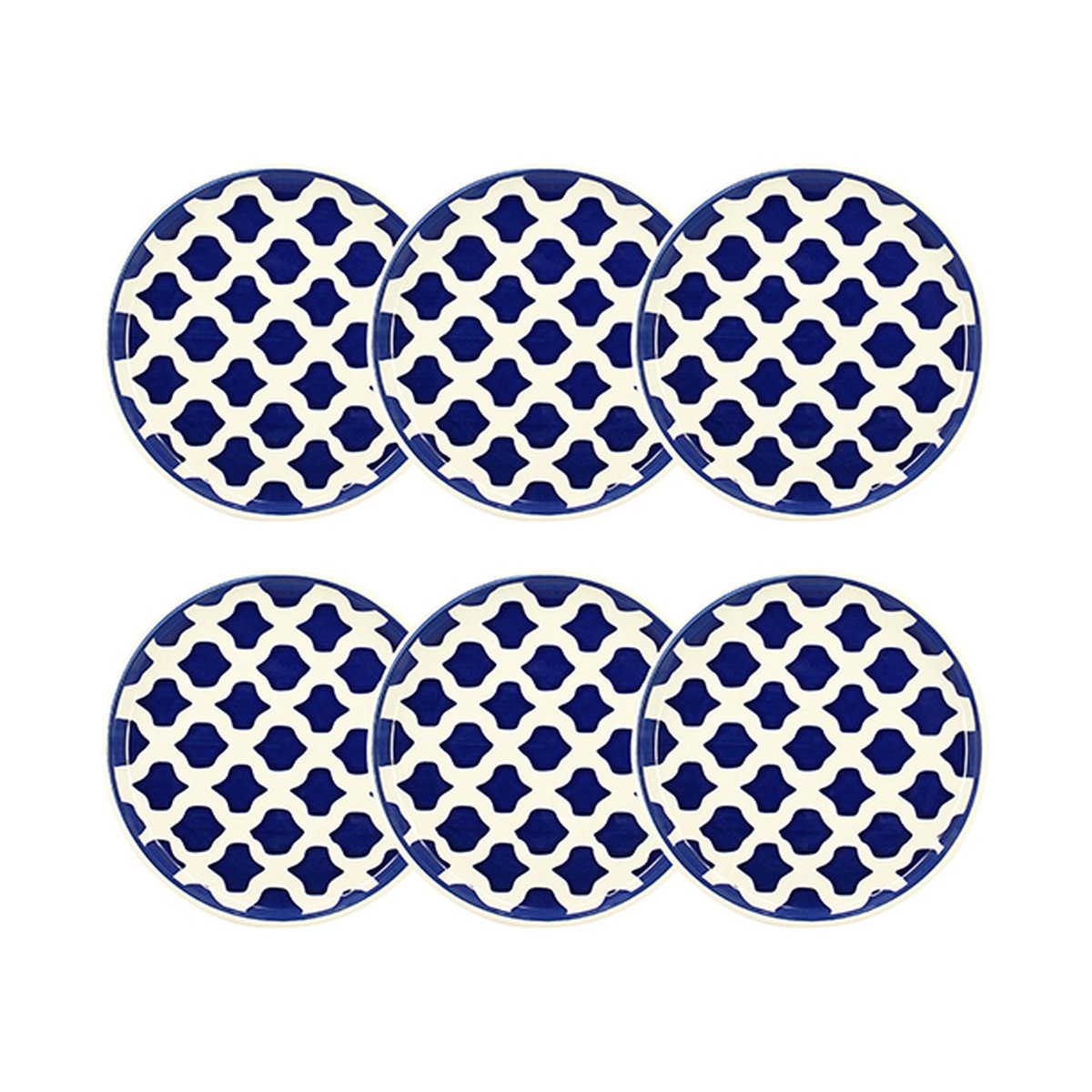 Lot de 6 assiettes à dessert 20cm en grès, PALM BEACH blanc-bleu, NOVASTYL