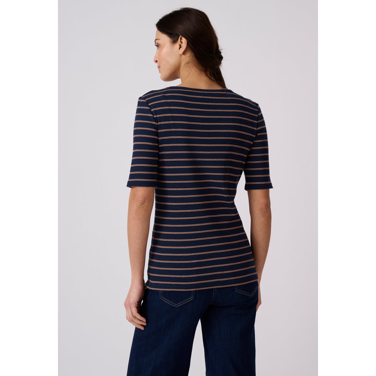 T-shirt rayé manches aux coudes bleu marine rayé, DAMART