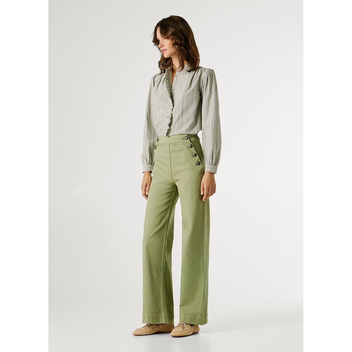 Pantalón de pata ancha con detalle de botones caqui, PEPE JEANS