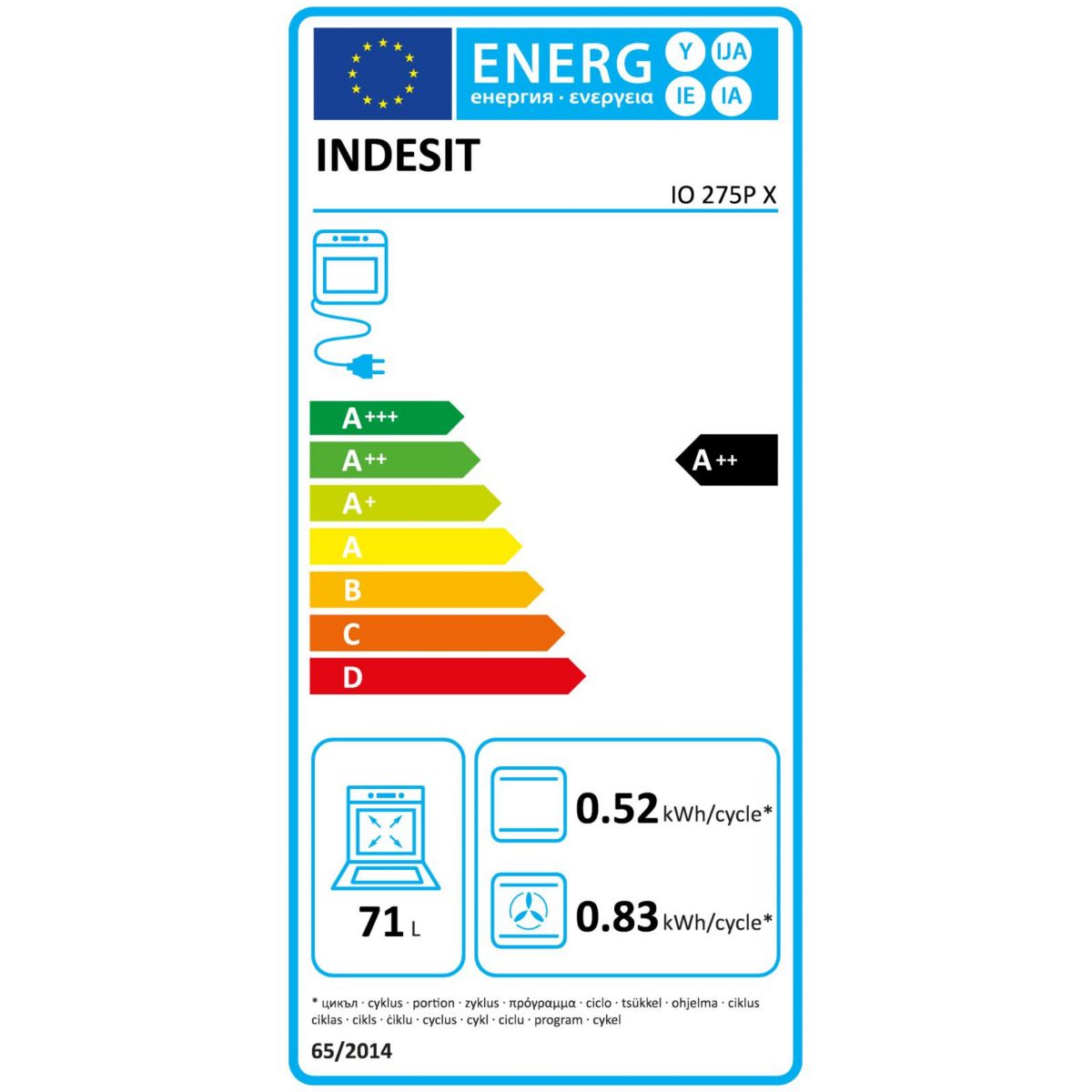 Four encastrable IO275PX - Pyrolyse - Hydrolyse - Chaleur tournante - Porte froide inox, INDESIT