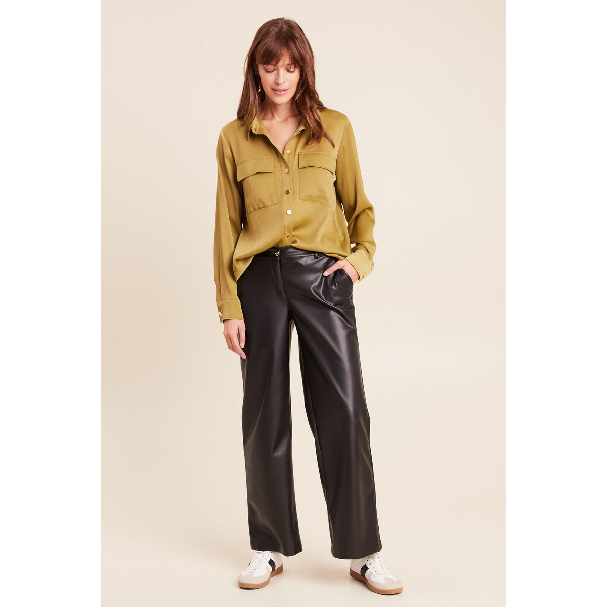 Chemise droite mi-longue fluide vert olive, BREAL