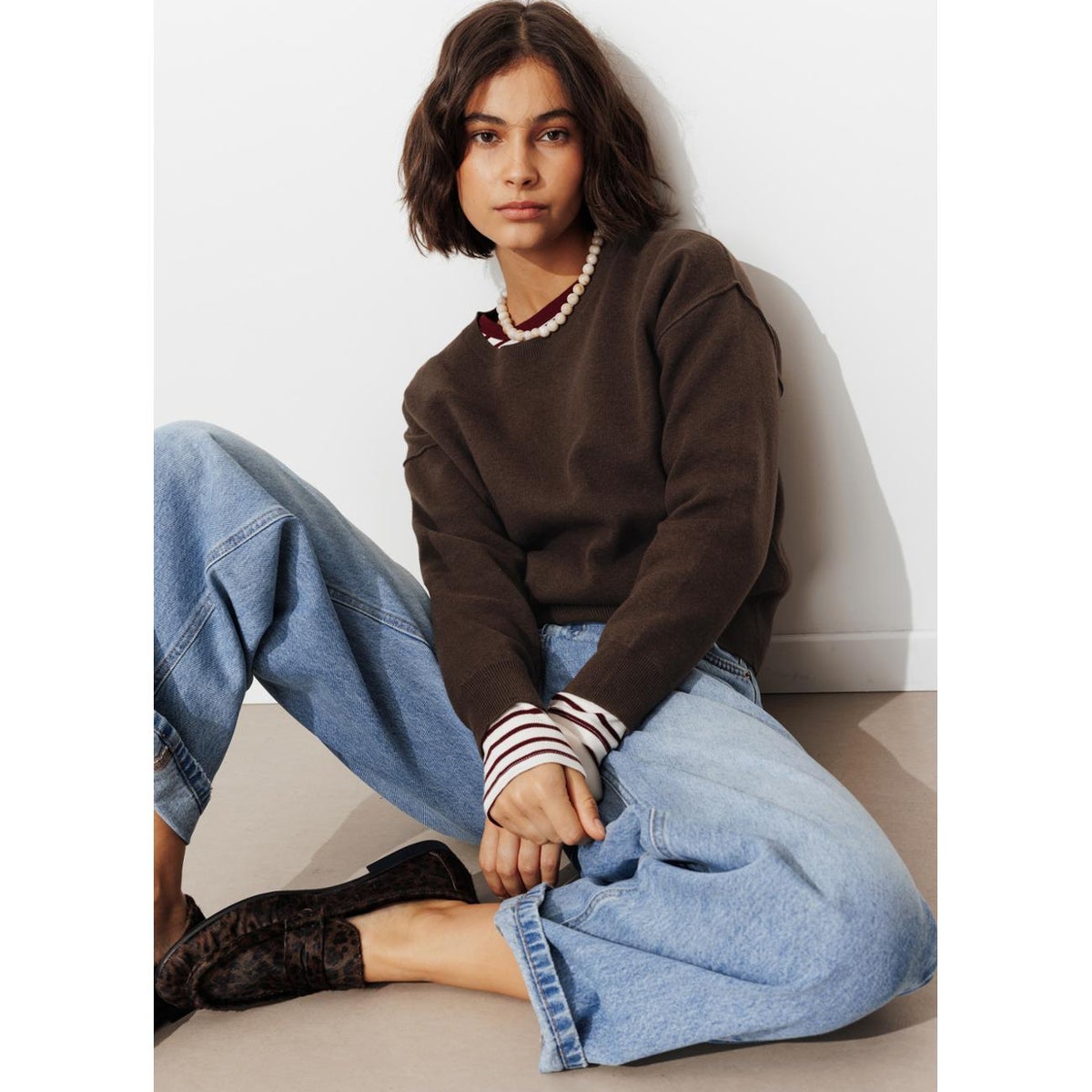 Pull en maille compacte marron, PROMOD