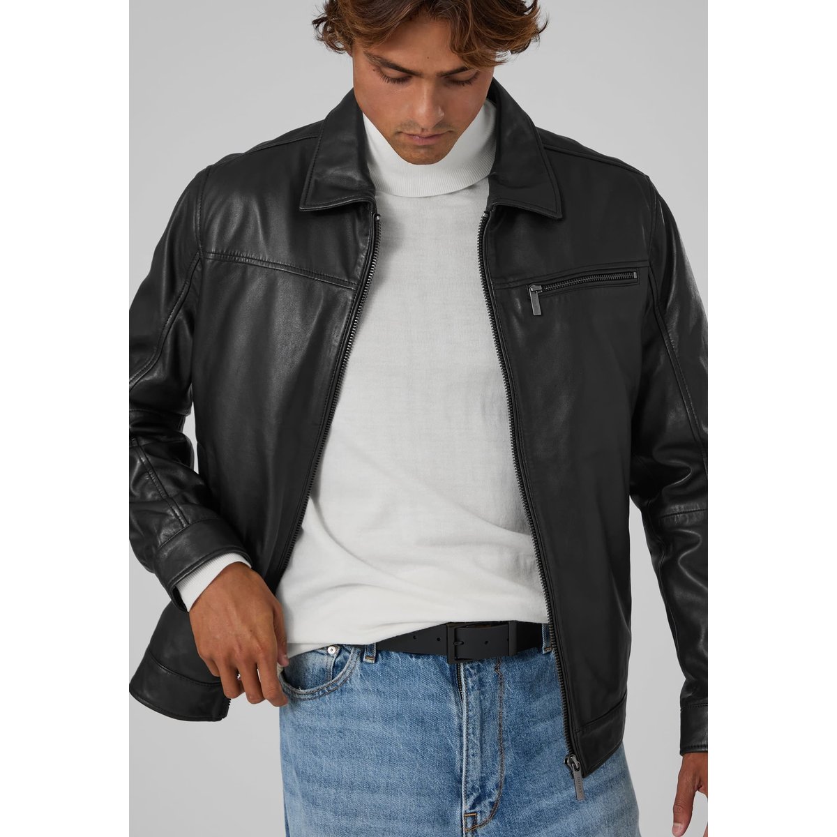 Veste D'aviateur En Cuir noir, GUESS