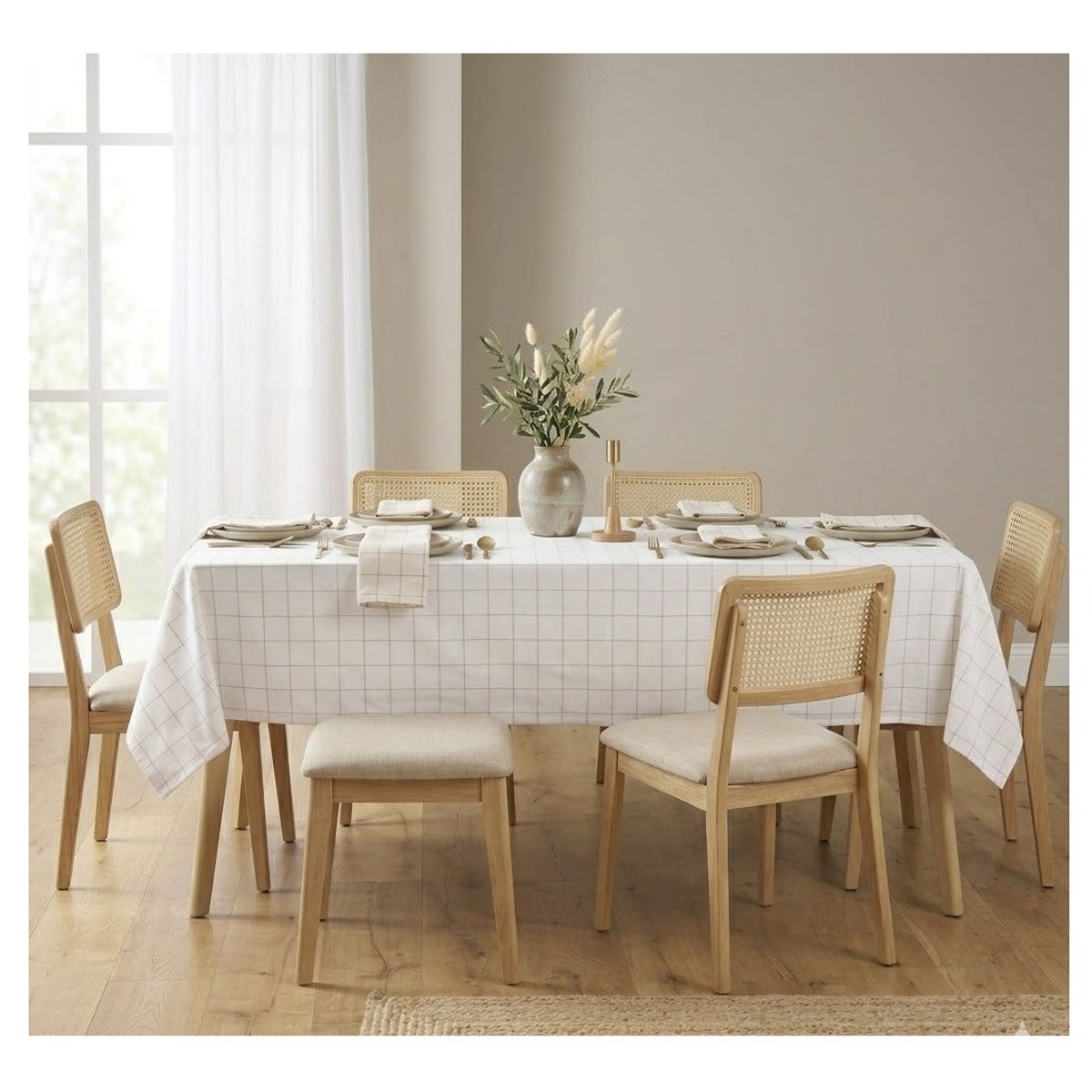 Nappe tisse a carreaux Axelle beige, EDEN