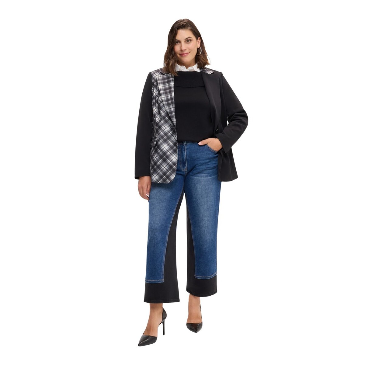 Jean Cropped avec détail bicolore bleu, FIORELLA RUBINO