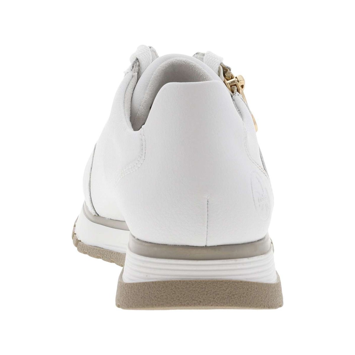 Baskets en cuir beiges à talon compensé bas avec des lacets et un zip latéral blanches, RIEKER