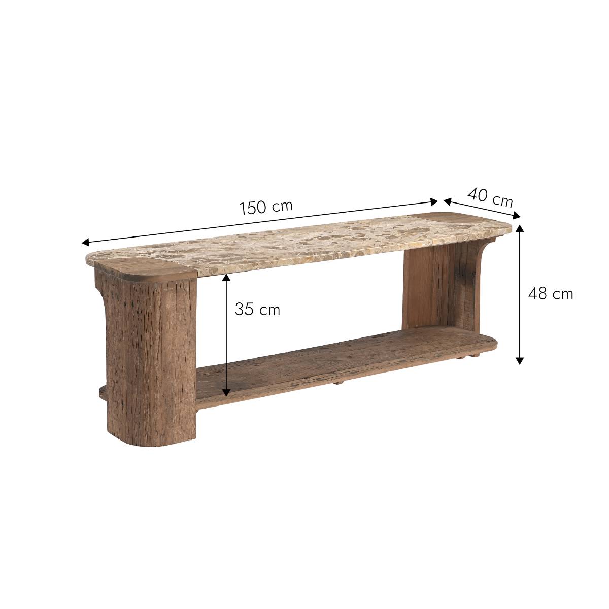 Meuble TV en bois recyclé et en marbre CAPUCINE bois foncé, MADE IN MEUBLES