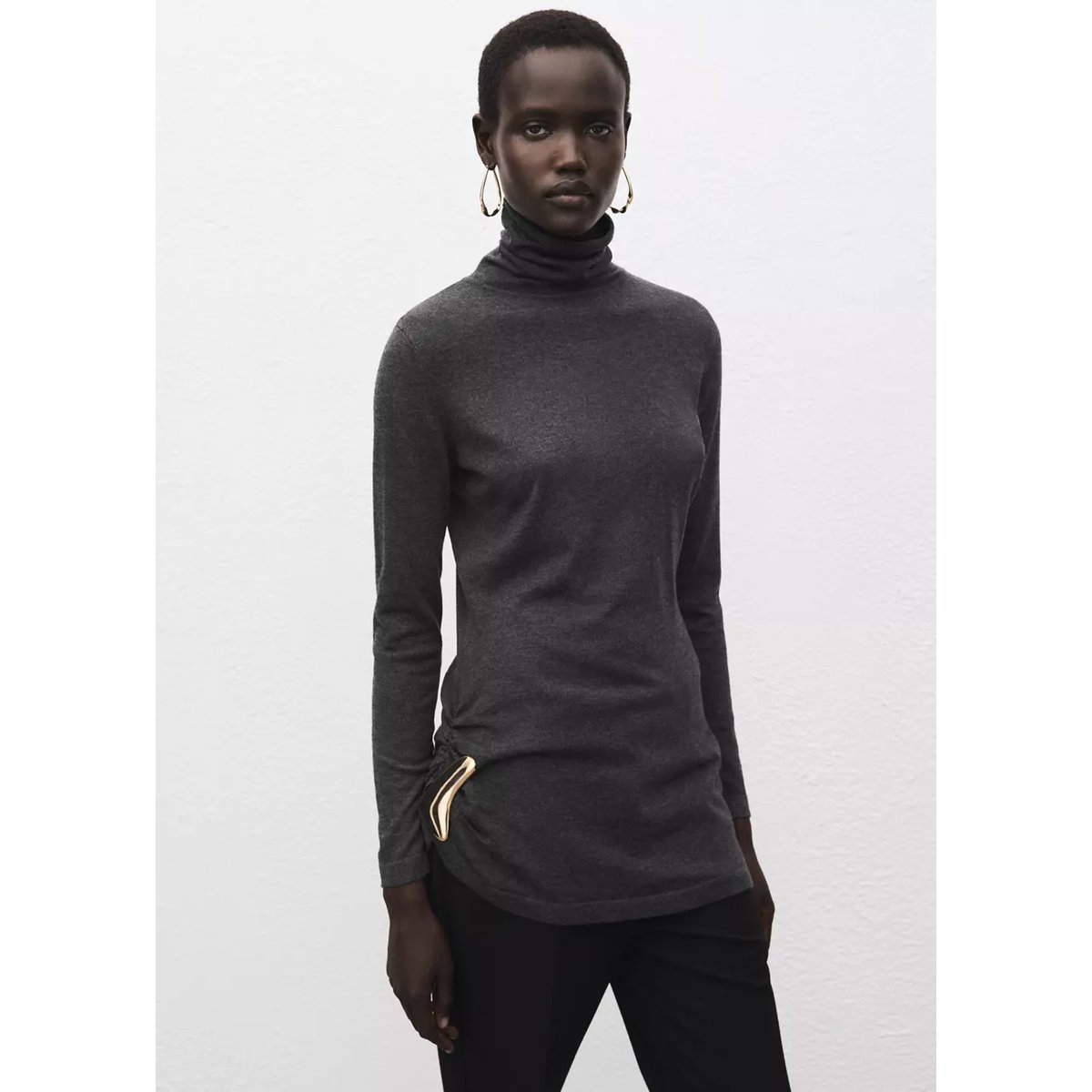 Pull col montant broche gris anthracite, MANGO