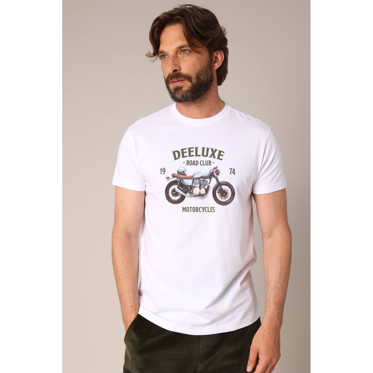 T-shirt 100 % coton imprimé moto vintage « deeluxe road club 1974 » ROAD white, DEELUXE