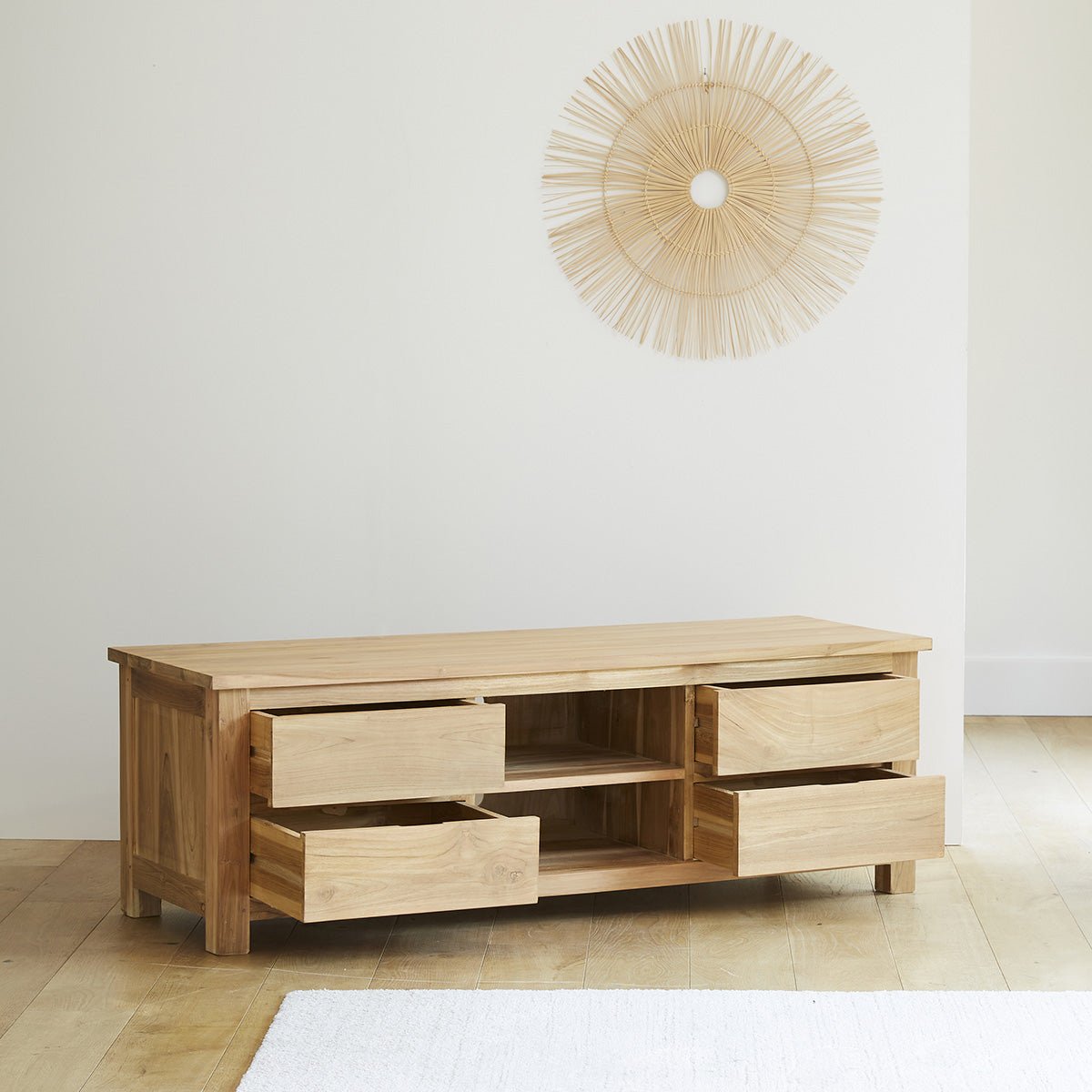 Meuble TV en bois de teck 150 cm 4 tiroirs  BOSTON naturel, BERAH GETAH