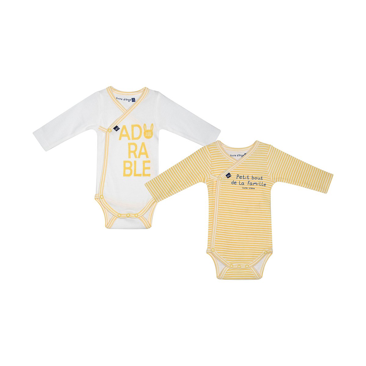 Lot de 2 bodies jasper manches longues naissance jaune, SUCRE D'ORGE