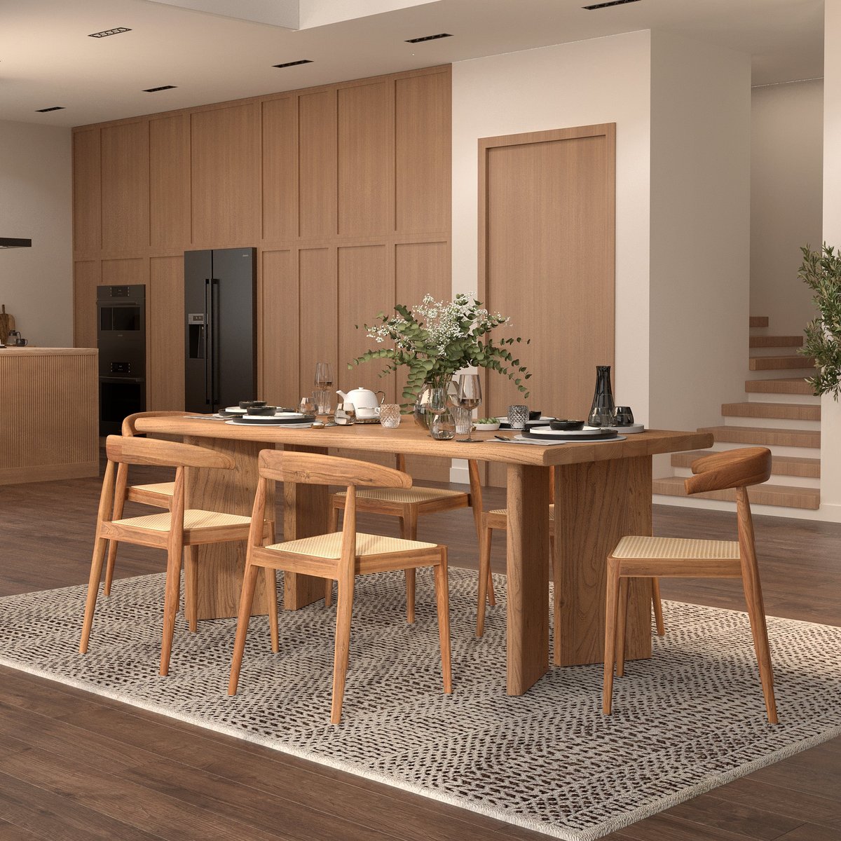 Table rectangulaire en bois d'orme 8 personnes - ALBANE marron, MAISON PAVANE