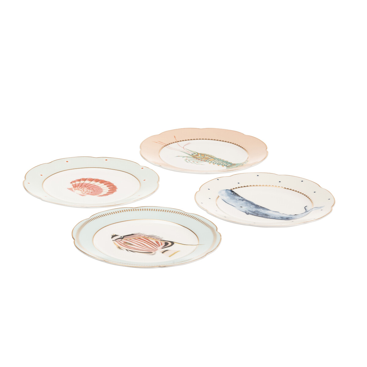 Set of 4 16cm Fishy Tea Plates multi-coloured, YVONNE ELLEN