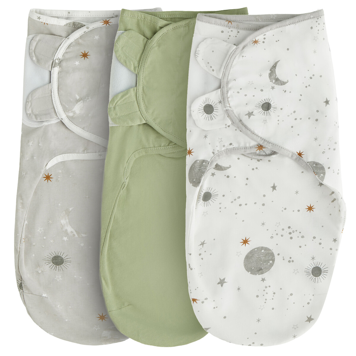 Safe Nights Set of 3 Celestial Moon and Stars Swaddle multi-coloured, SILENTNIGHT