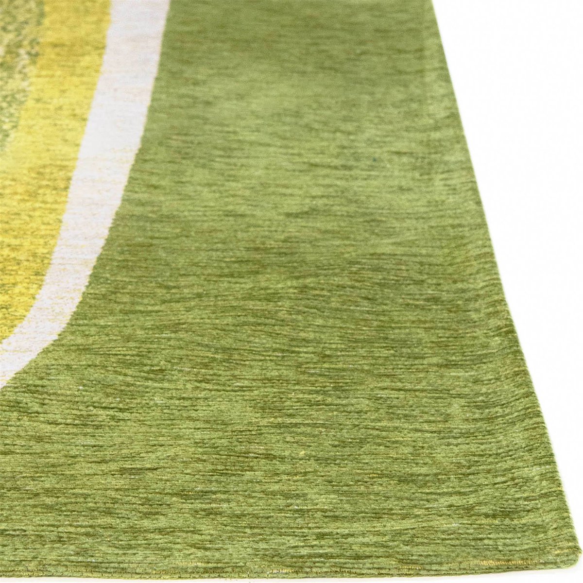 Tapis jacquard POUM POUM Made in Belgique vert olive et jaune anis, RECOLLECTION