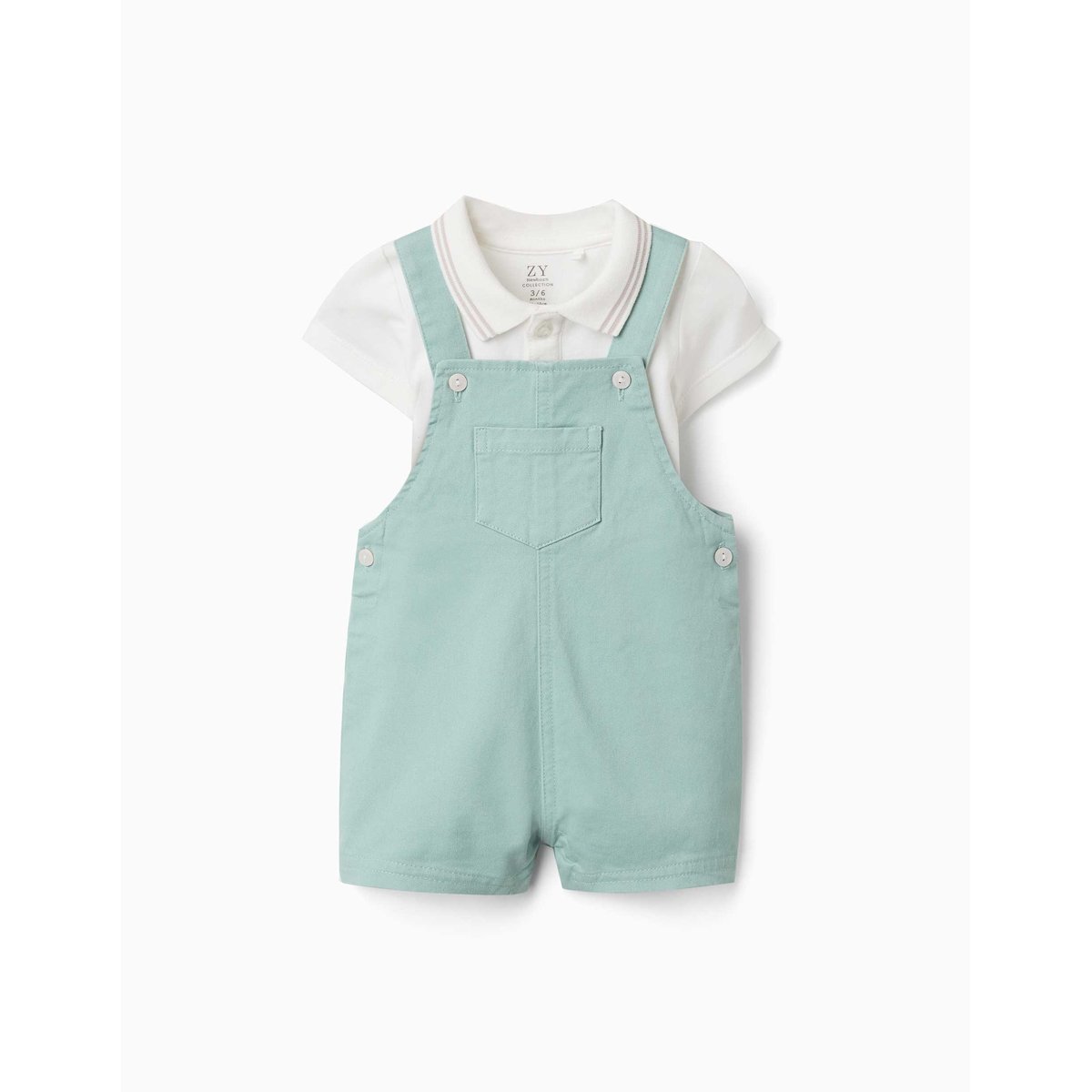 Ensemble body et salopette en coton vert clair, ZIPPY