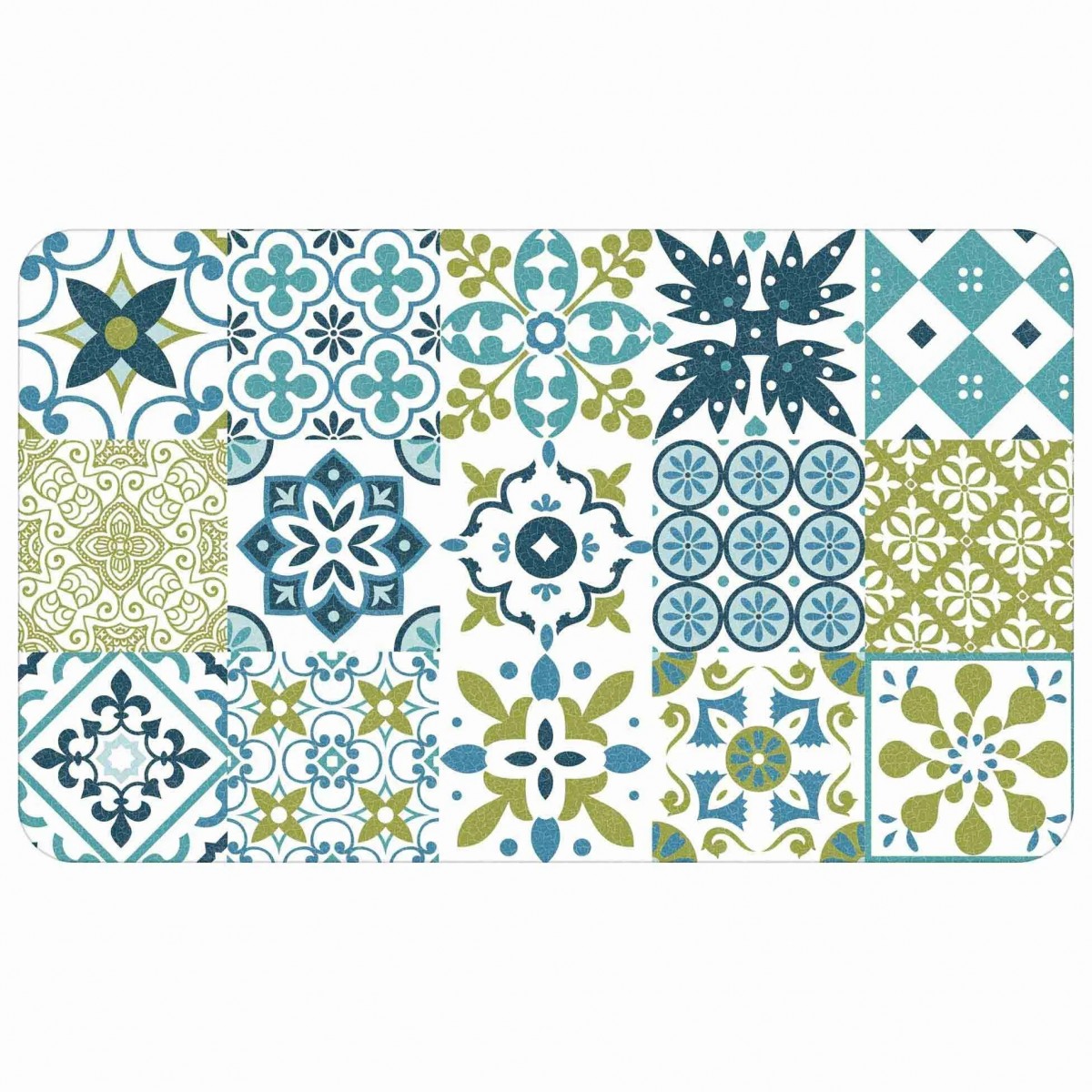Tapis de cuisine décoratif motif carreaux vert, EDEN