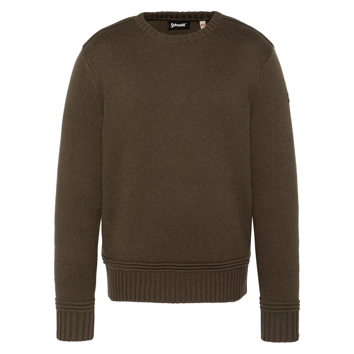 Pull col rond maille fantaisie kaki foncé, SCHOTT