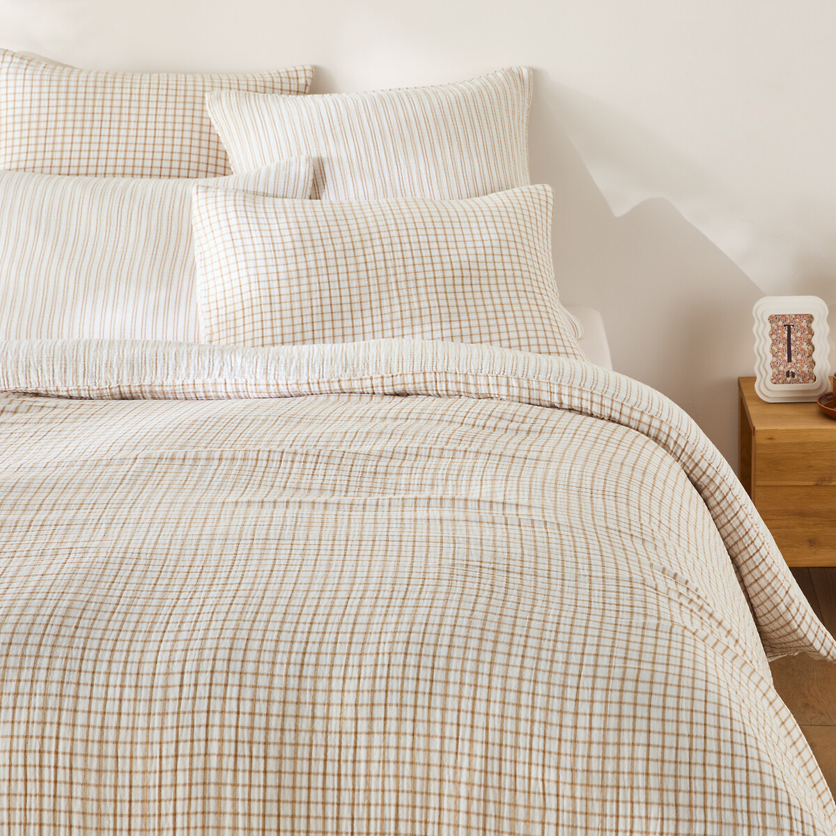Housse de couette en gaze de coton, Nigel blanc/beige, LA REDOUTE INTERIEURS