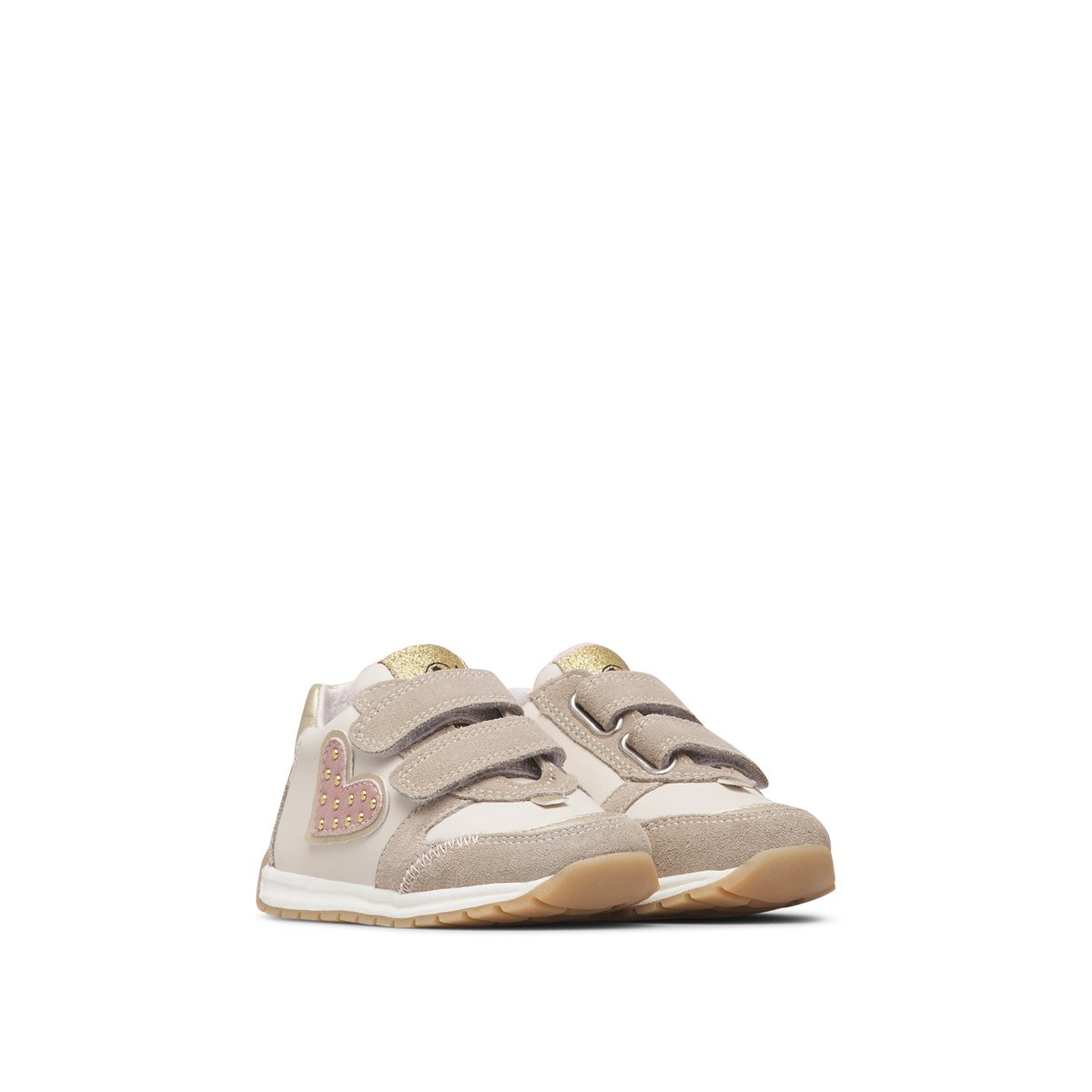 Sneakers en cuir et tissu avec des clous QUELLY 4 VL. beige-blanc-rose, NATURINO
