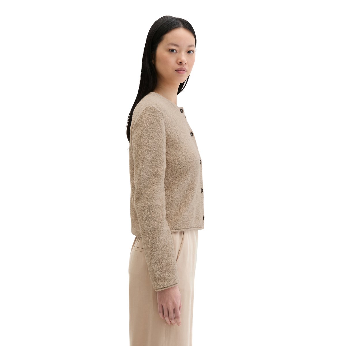 Cardigan regular en fil bouclé gris clair, MARC O'POLO
