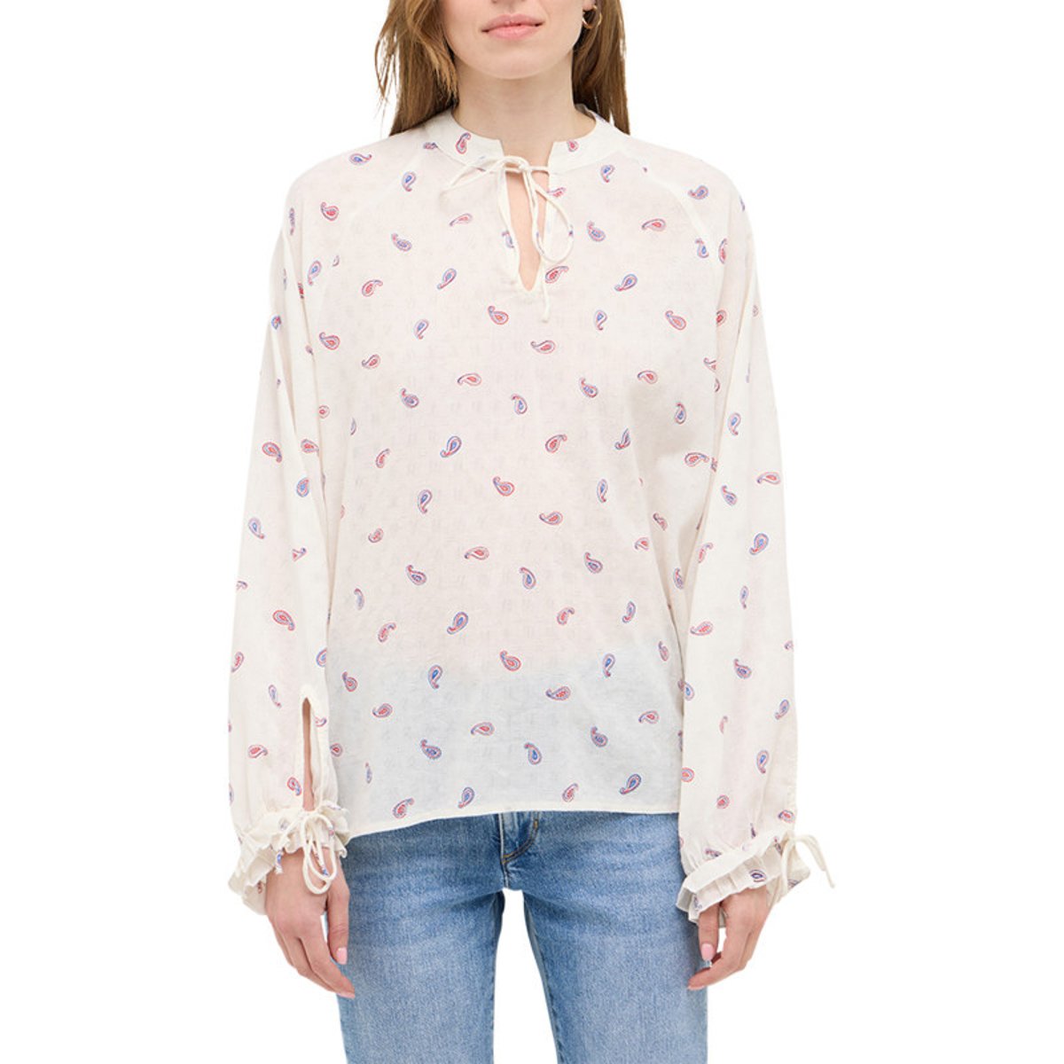 Blouse écrue ornée d'un motif fantaisie avec un col tunisien ecrue, MUSTANG