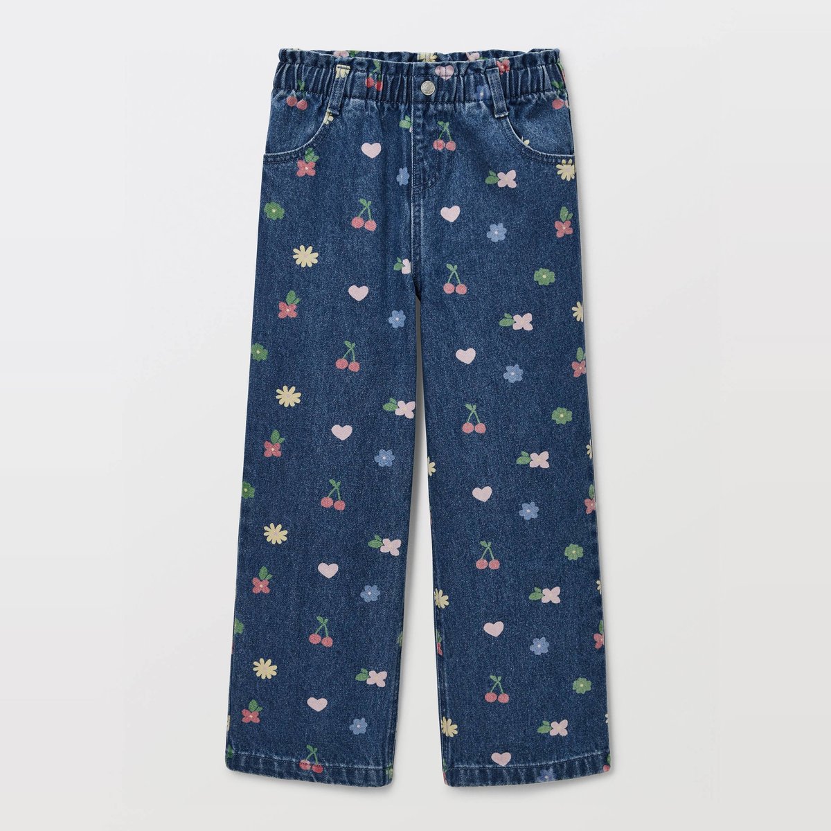 Jean taille élastiquée imprimé bleach denim, MONOPRIX