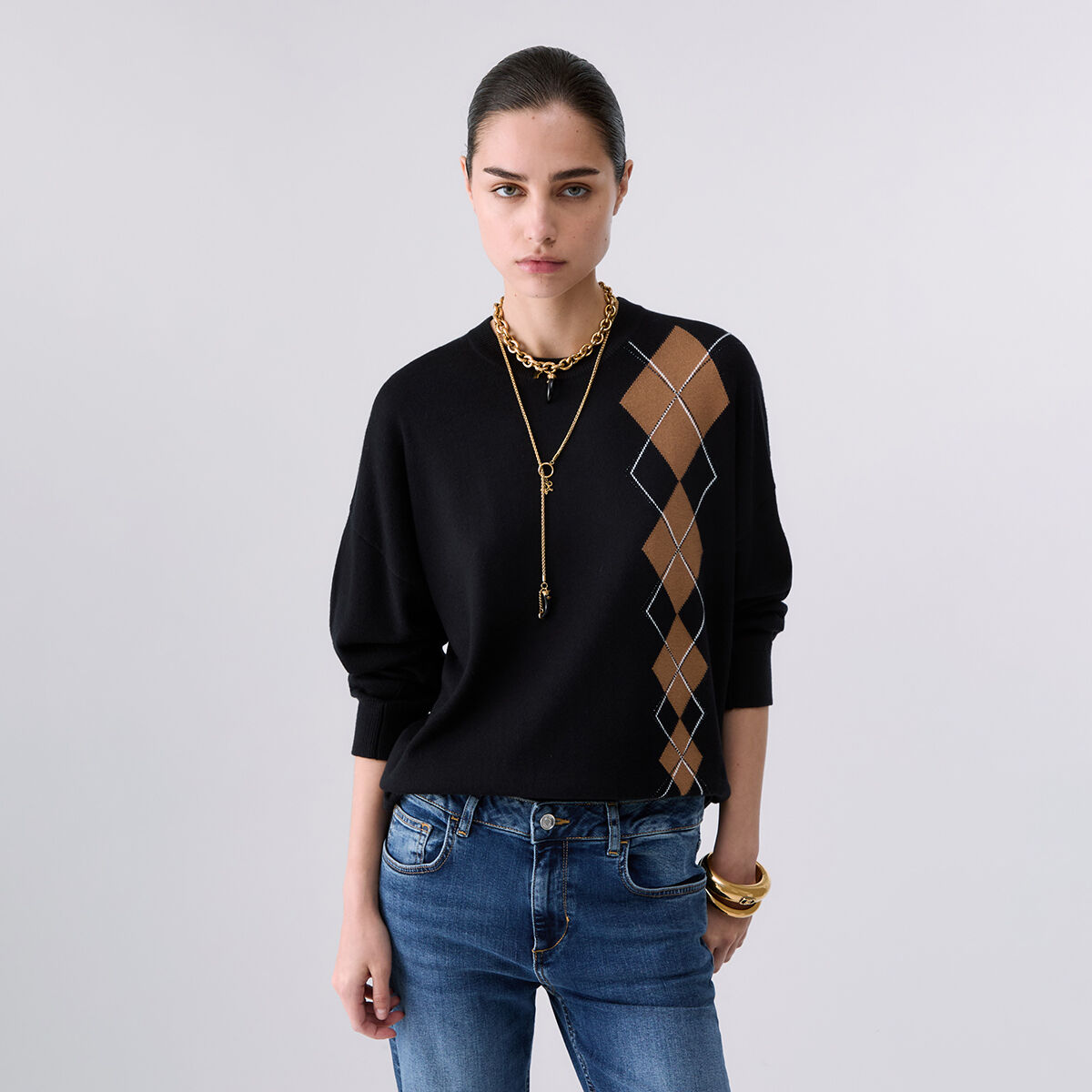 Pull avec intarsia géométrique noir, LIU JO