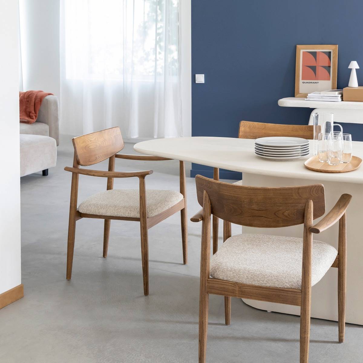 Chaise en bois d'orme et tissu CALYRA bois clair, MADE IN MEUBLES