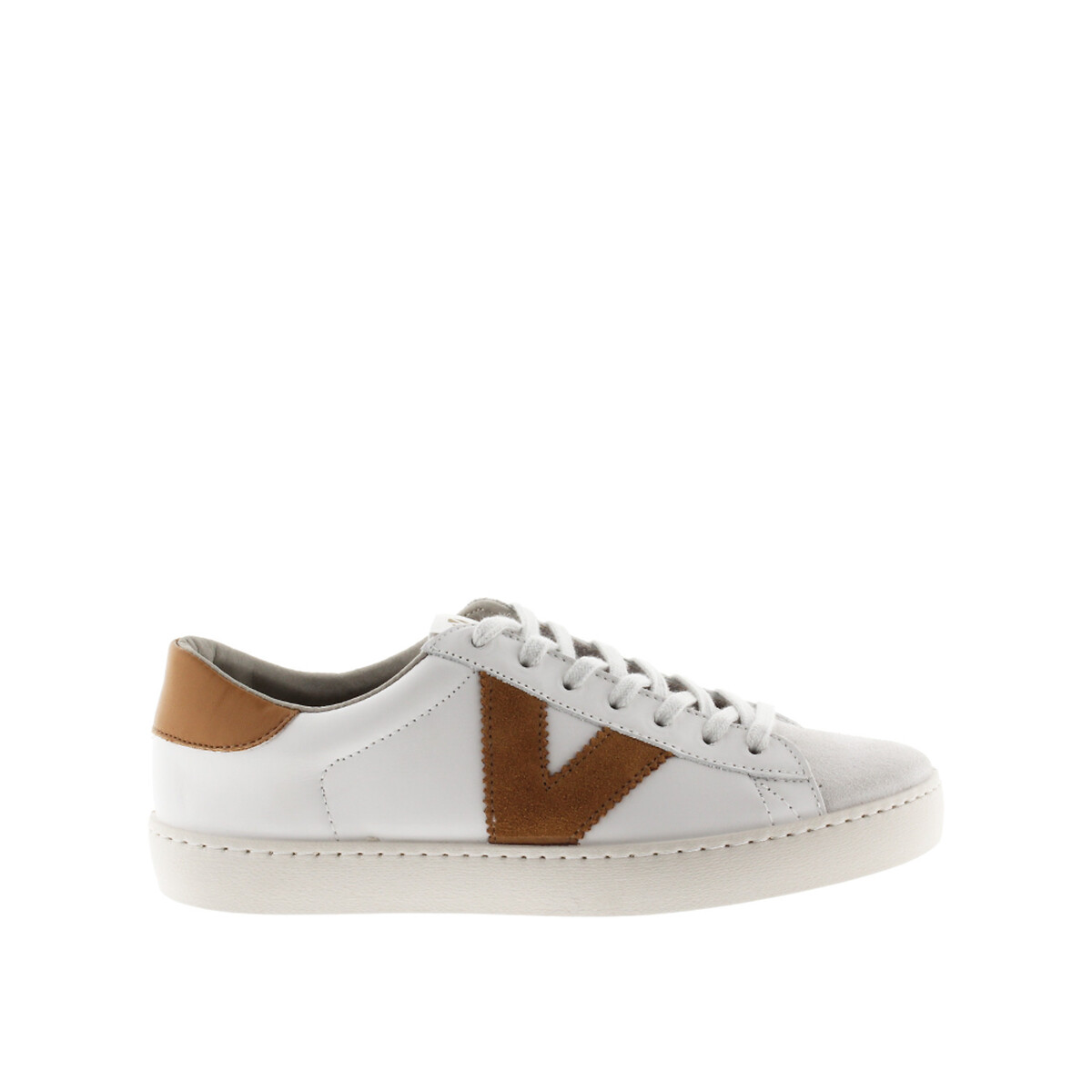Baskets en cuir Berlin contraste blanc/marron, VICTORIA