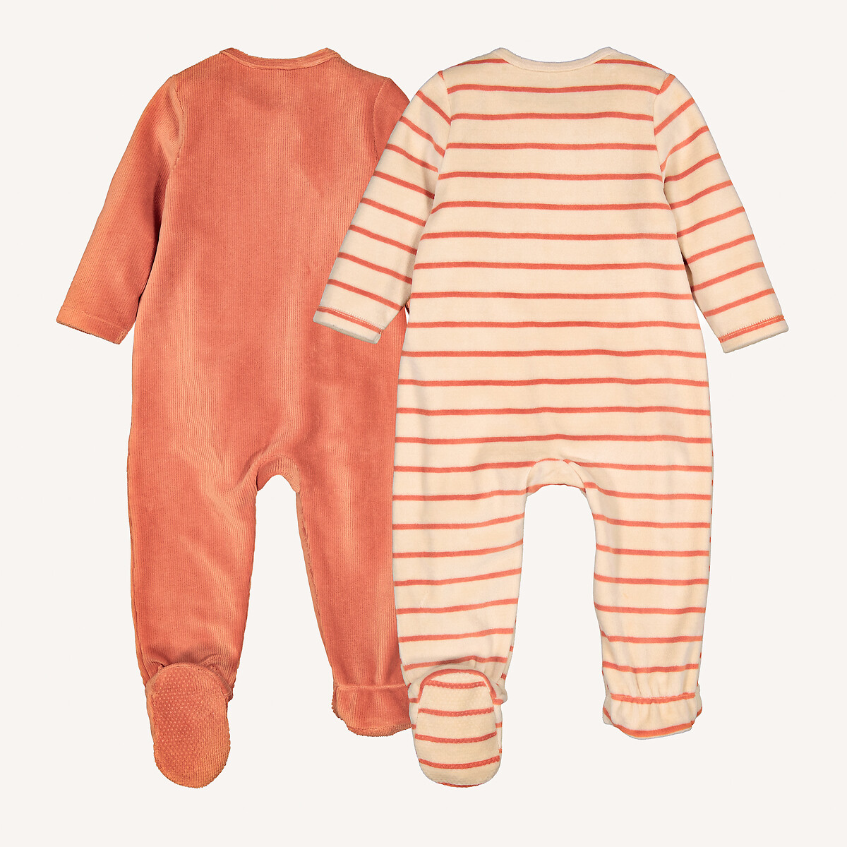 Lot 2 pyjamas 1 pièce velours, rayures et lapins assortis, LA REDOUTE COLLECTIONS
