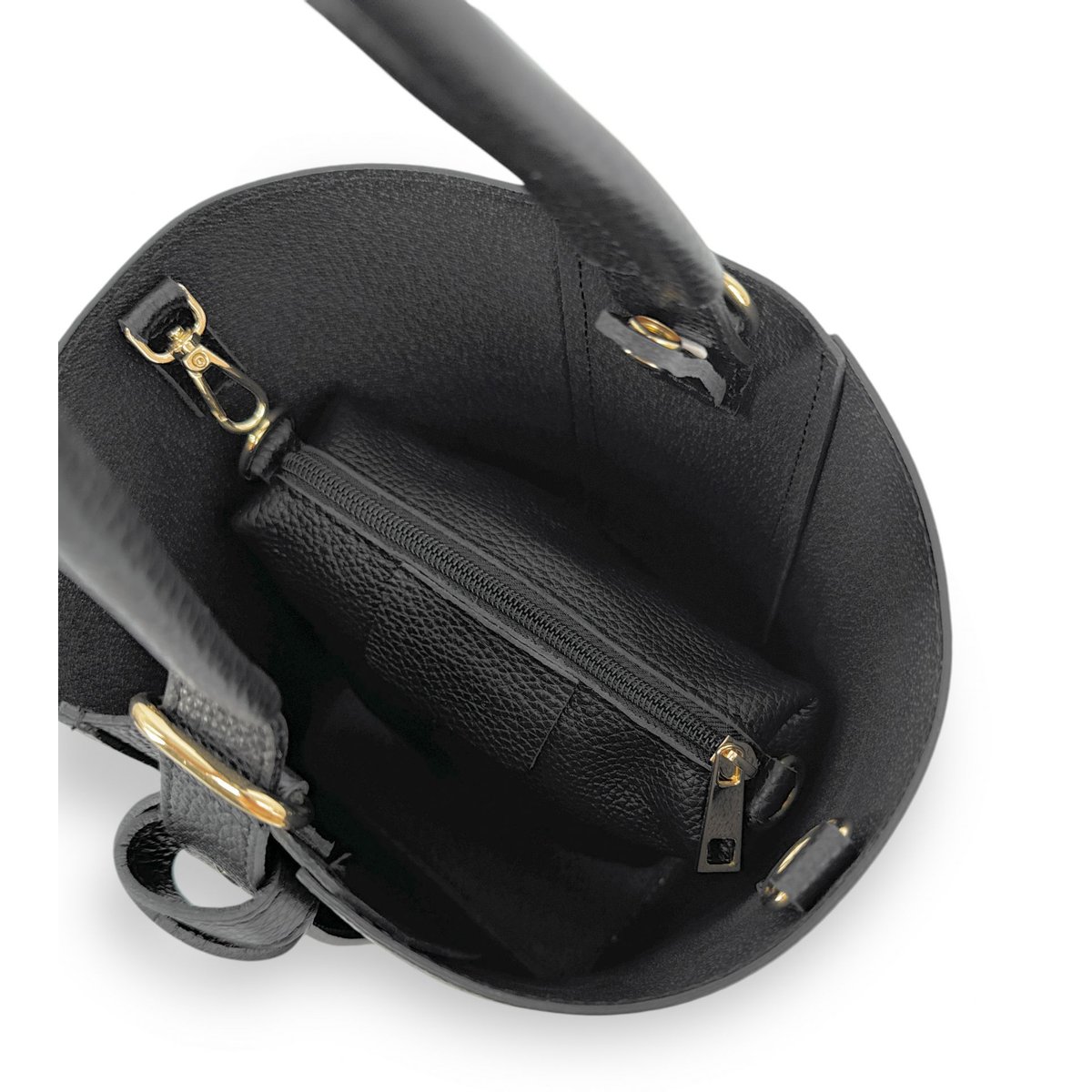 Sac seau et pochette en cuir grainé BIRDIE noir, OH MY BAG