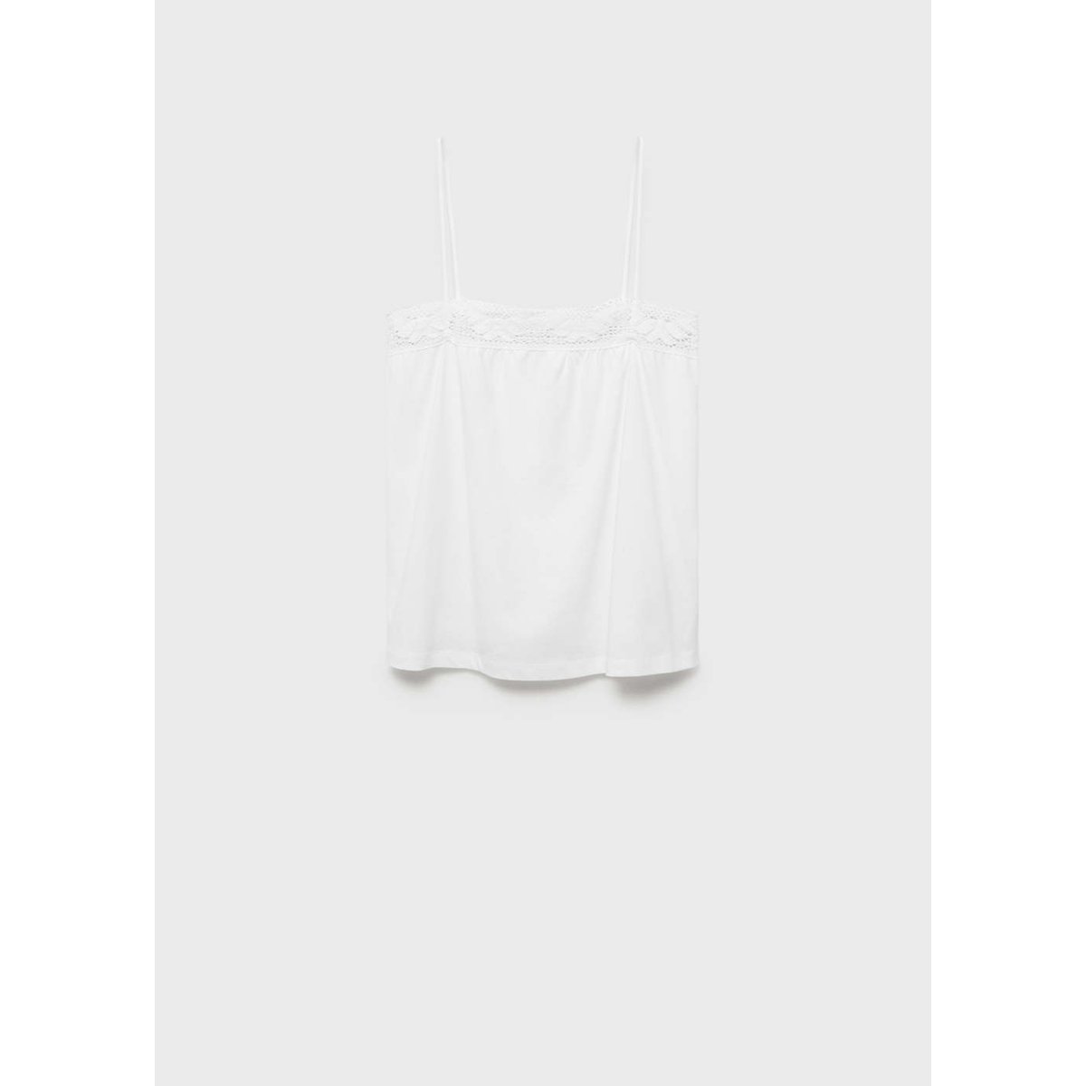 Top coton bretelles dentelle blanc, MANGO