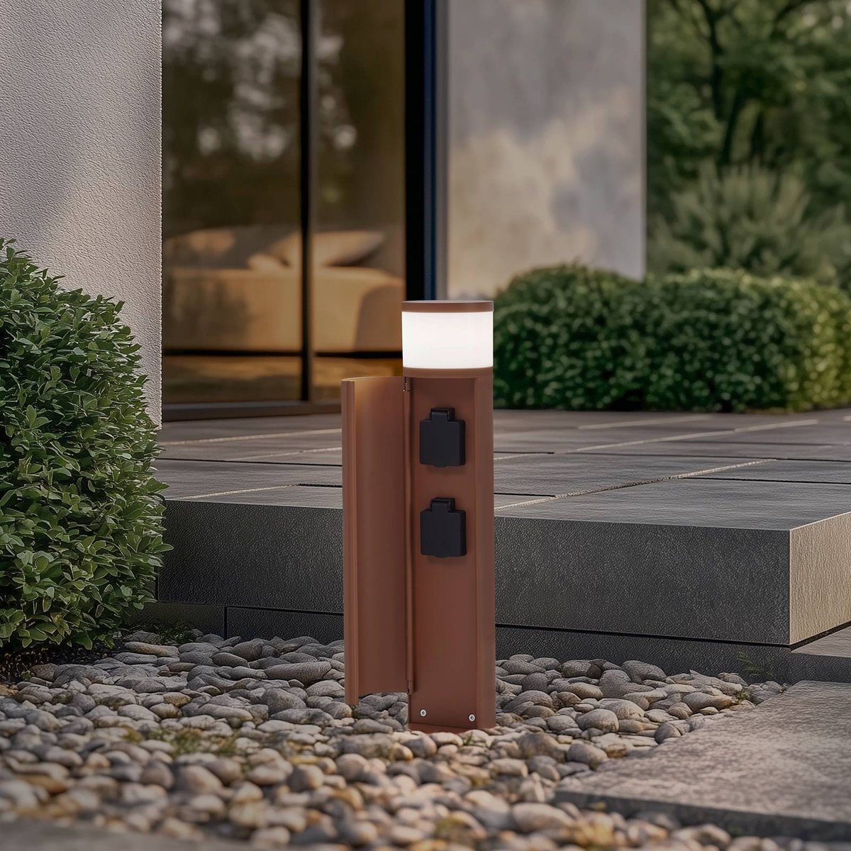 Luminaire extérieur en aluminium moderne couleur rouille, blanc, LUCANDE