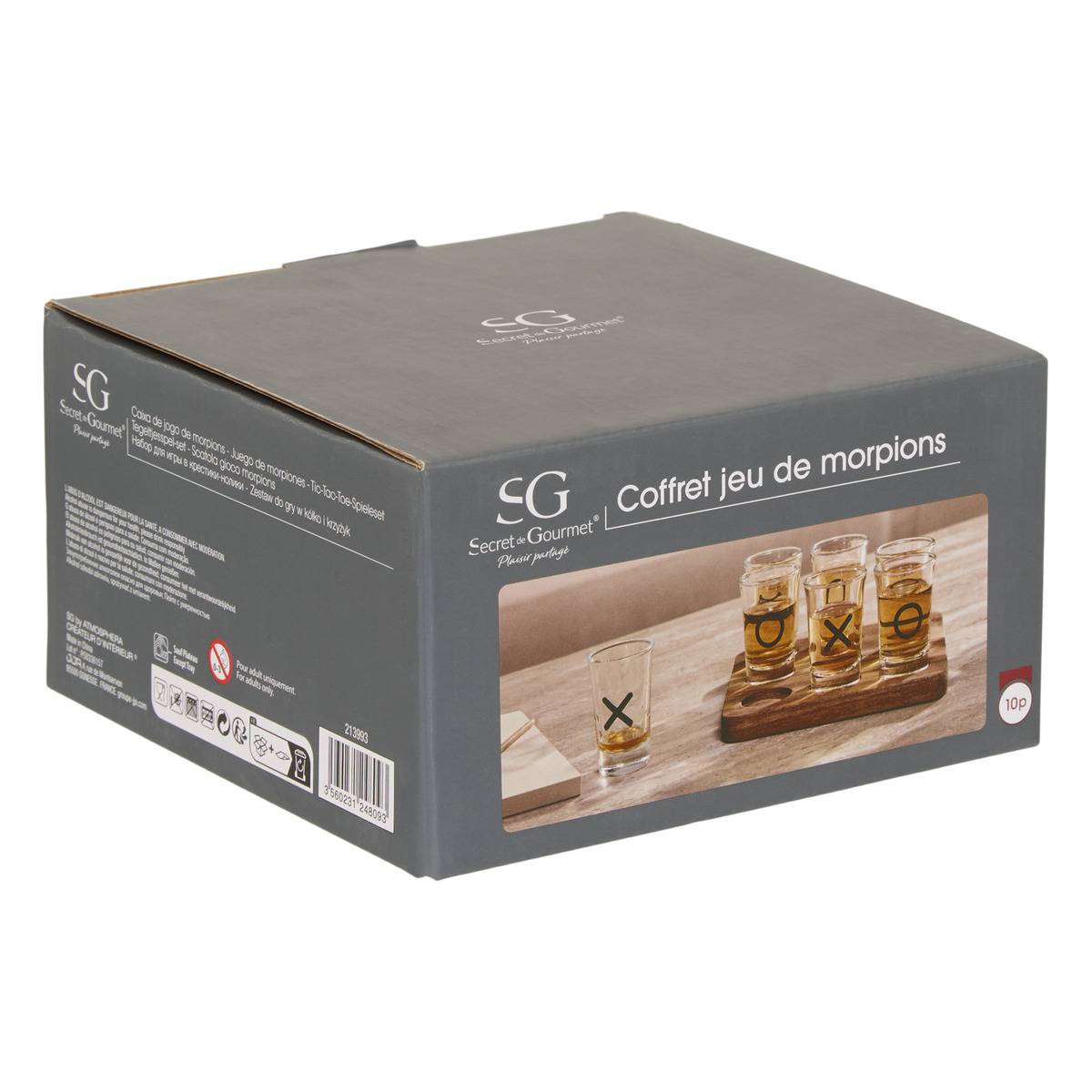 Jeu de morpion 10 pièces en verre JULES transparent, ATMOSPHERA
