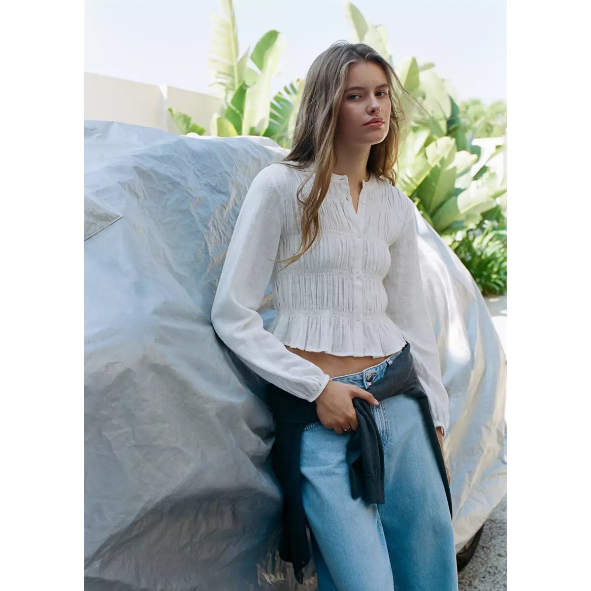 Blouse détails froncés blanc cassé, MANGO TEEN