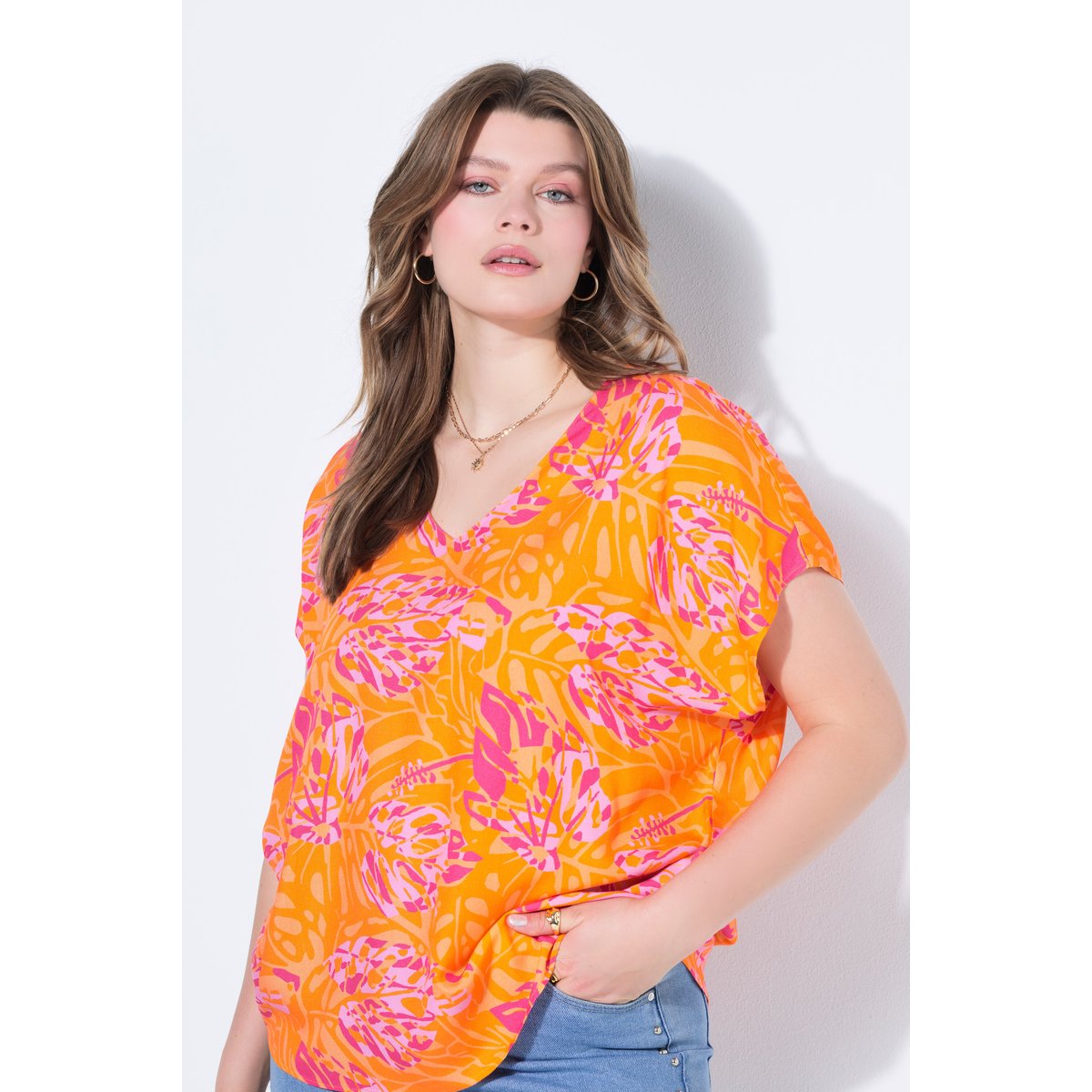 Blouse oversize, imprimé feuilles orange, STUDIO UNTOLD