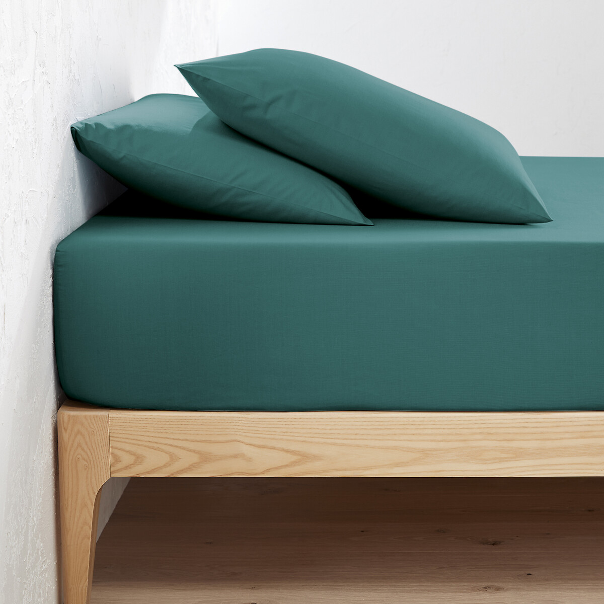 Drap-housse uni en percale de coton bio Scenario emeraude, LA REDOUTE INTERIEURS