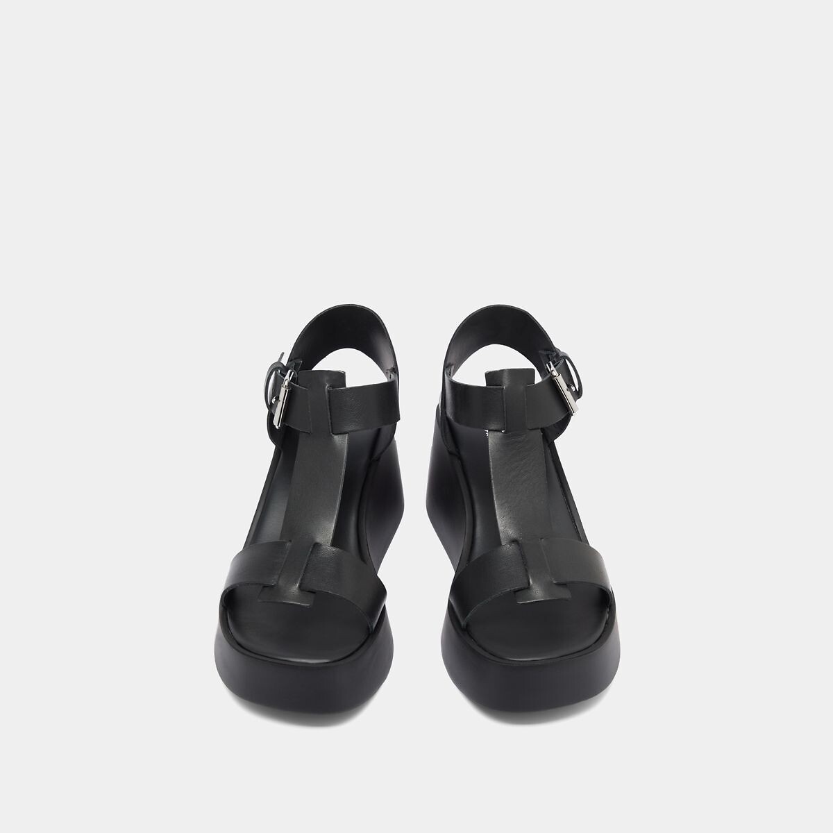 Sandales compensées en cuir Estelle noir, JONAK
