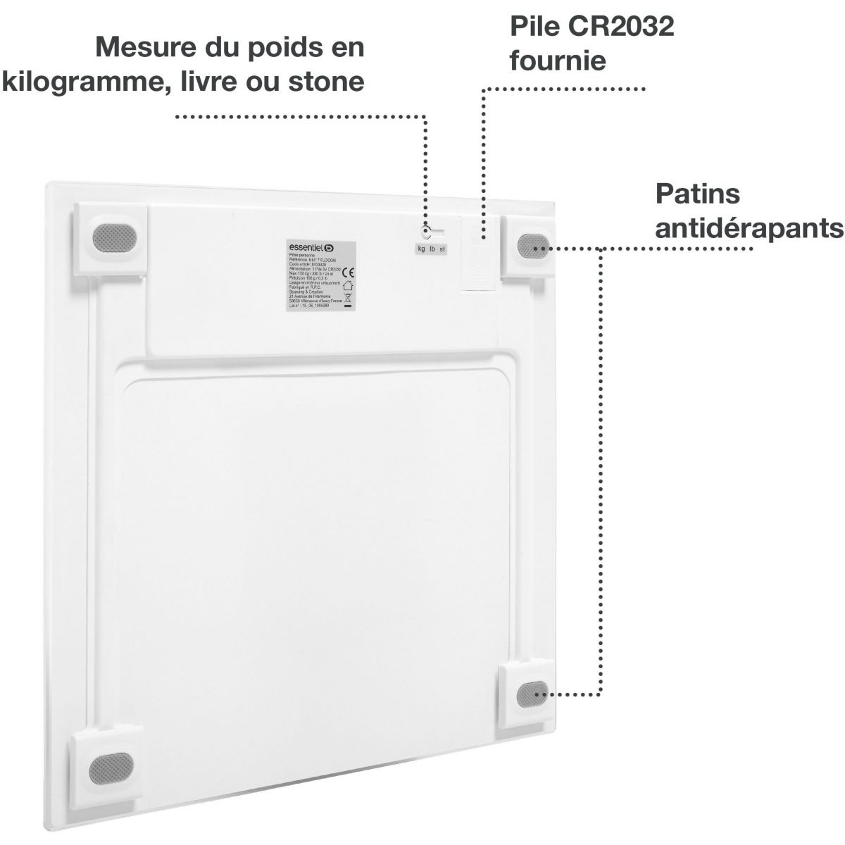 Pèse personne EPP7 Flocon blanc, ESSENTIEL B