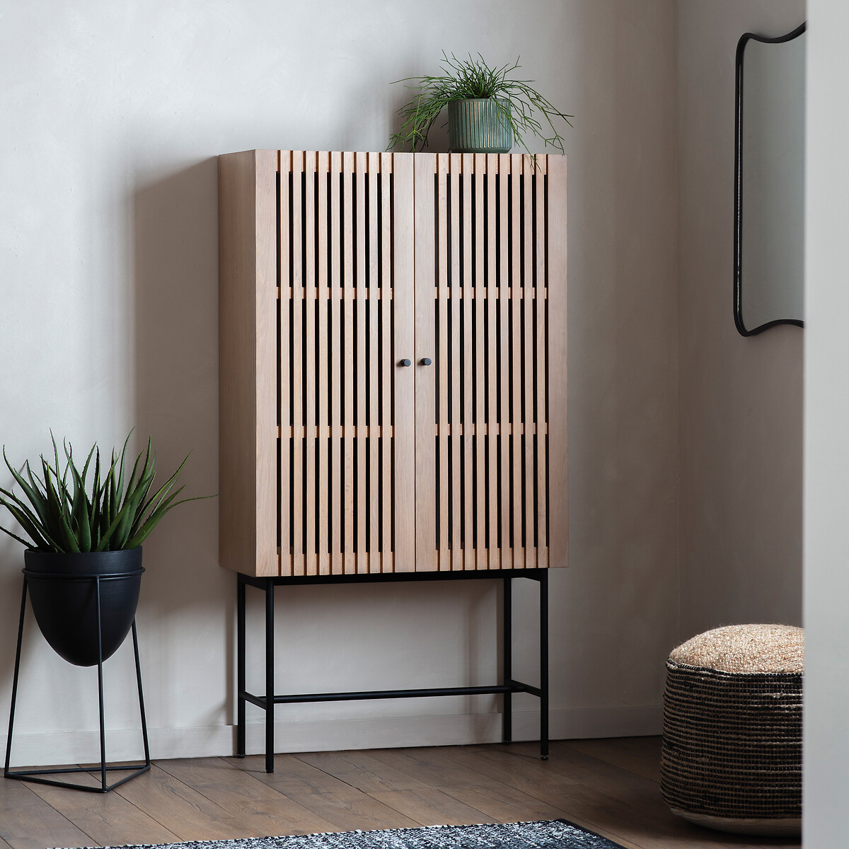 Batala Japandi Oak Slatted Tall Sideboard oak, ÉDITÉ