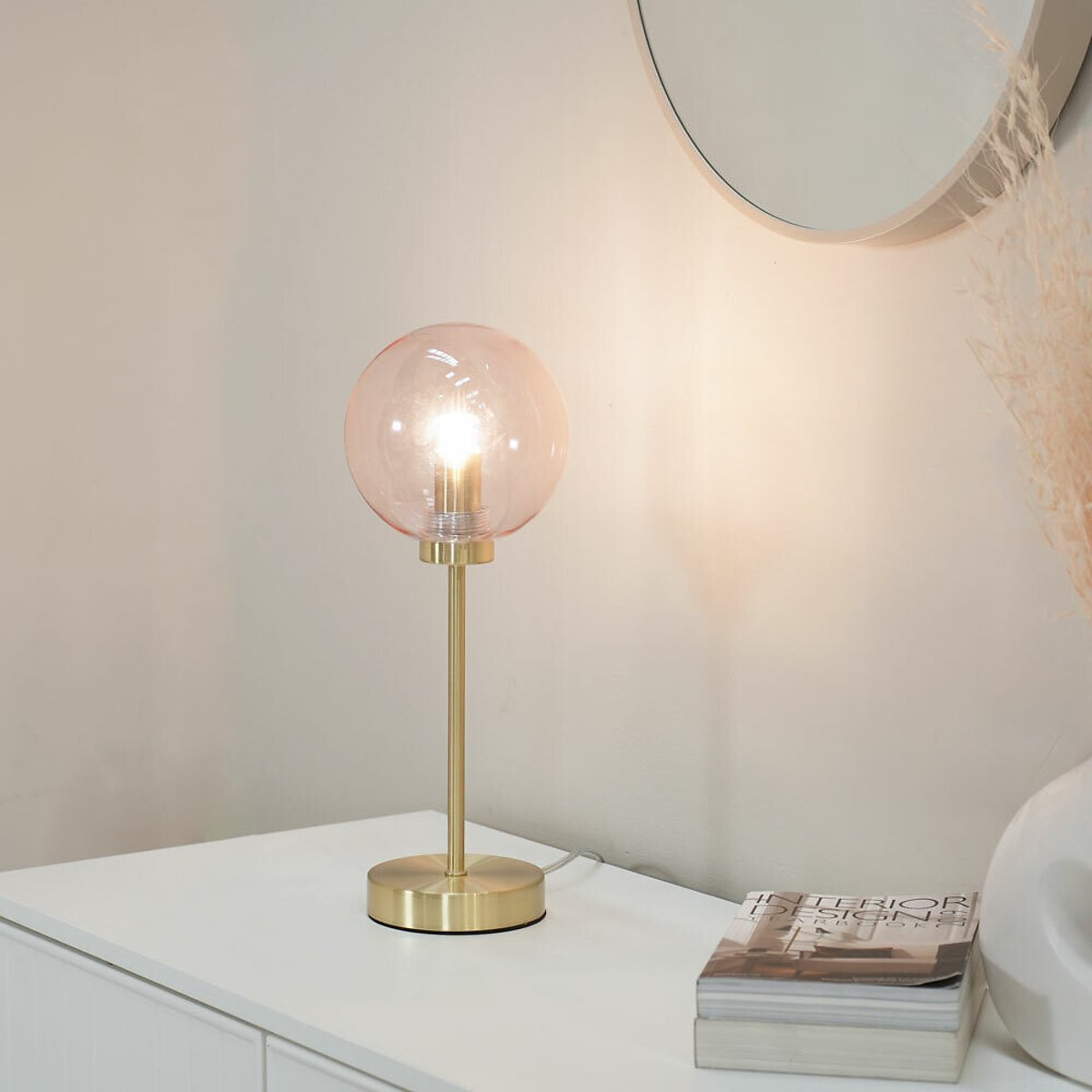 Freddy Brushed Gold and Pink Globe Table Lamp gold-coloured, SO'HOME