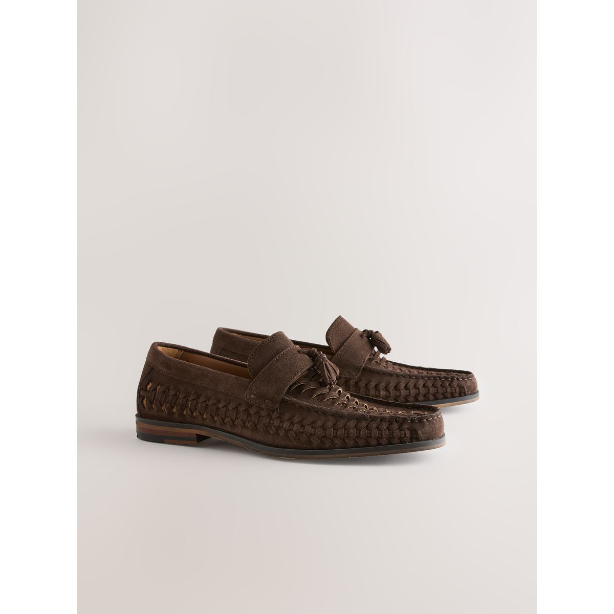 Mocassins tressés en cuir marron, NEXT