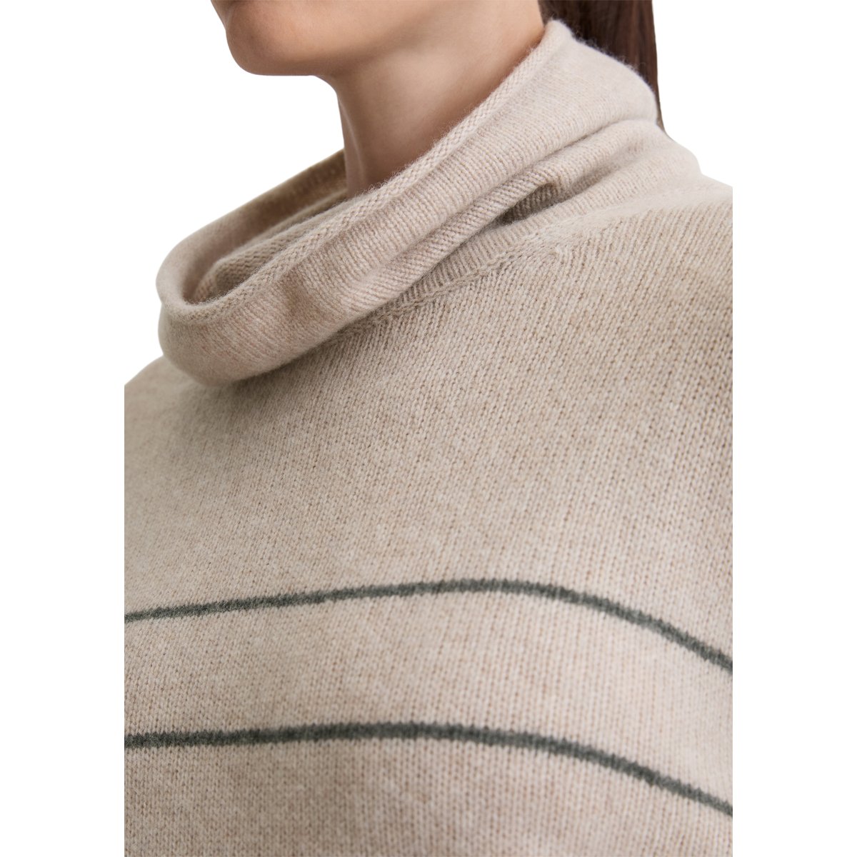 Pull à col roulé rayé relaxed en doux mélange de laine mérinos gris clair, MARC O'POLO