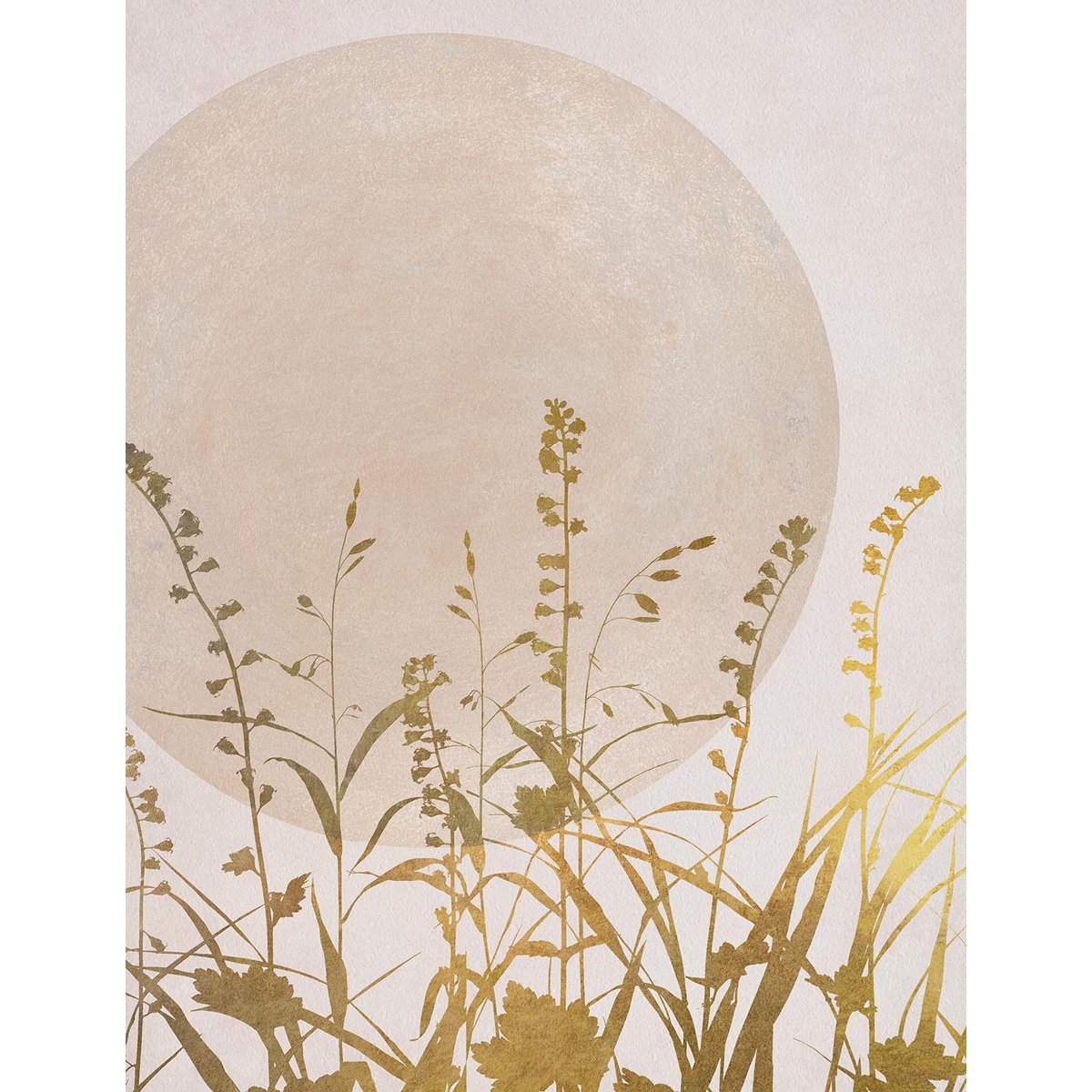 Papier peint graphique fleurs et lune d or intissé, HEXOA