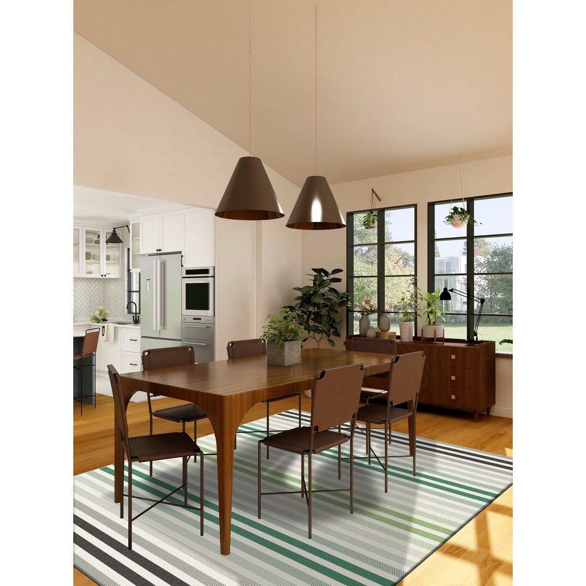 Tapis rayé graphique intérieur extérieur KADENCE vert naturel, AFK LIVING