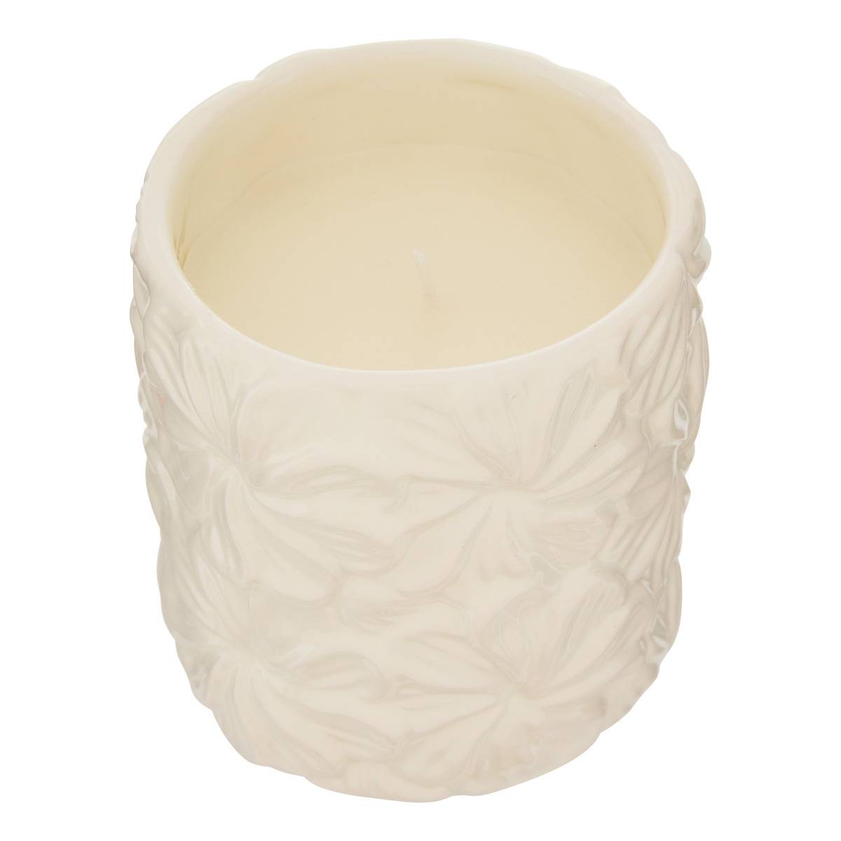 Bougie parfumée pot en céramique à relief FLEUR DE ROSE modèle b, ATMOSPHERA