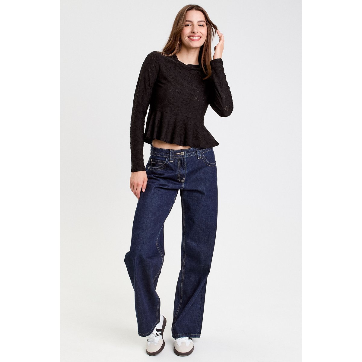Blouse ajustée col rond manches longues noir, CACHE CACHE