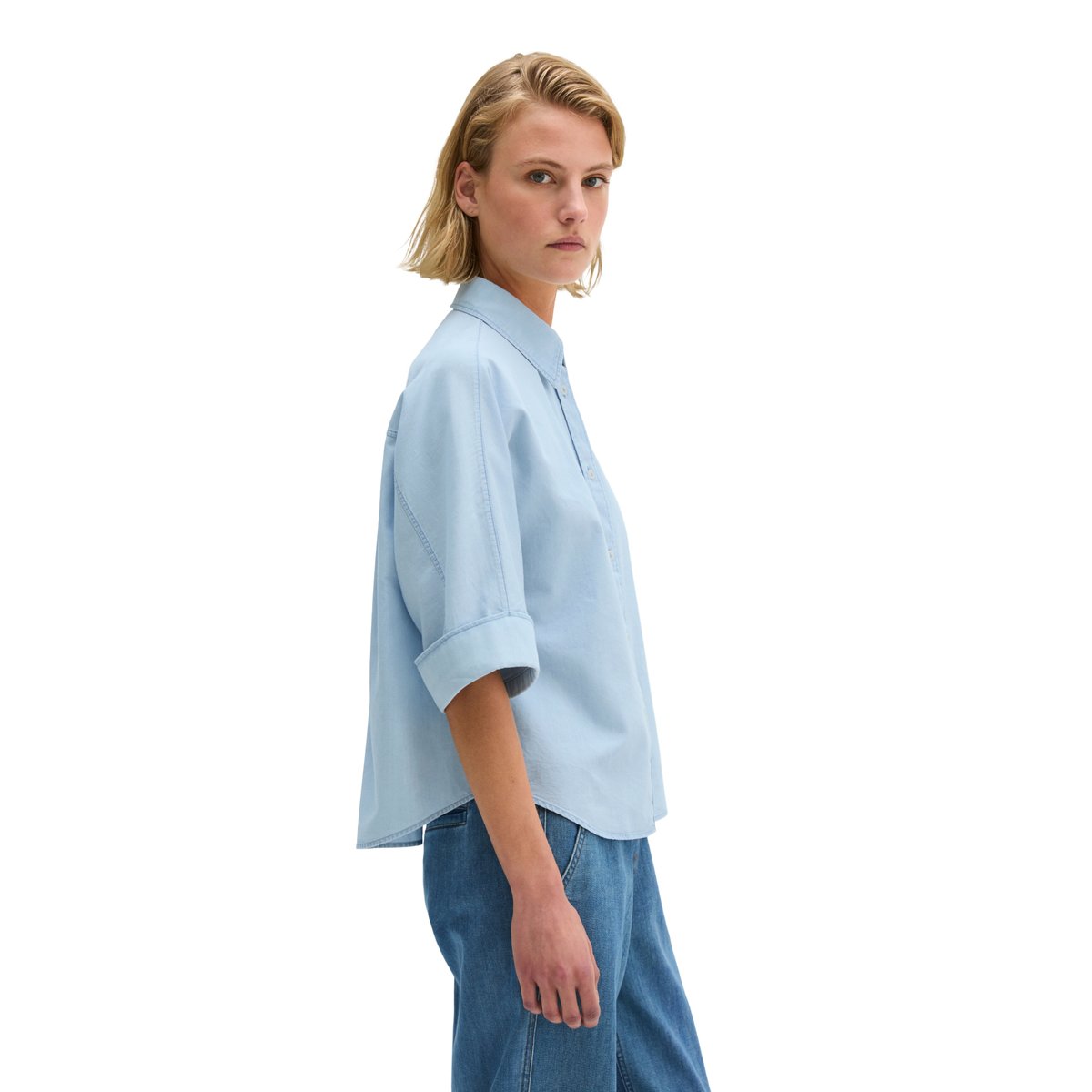 Blouse en denim relaxed avec Tencel™ Lyocell bleu clair, MARC O'POLO