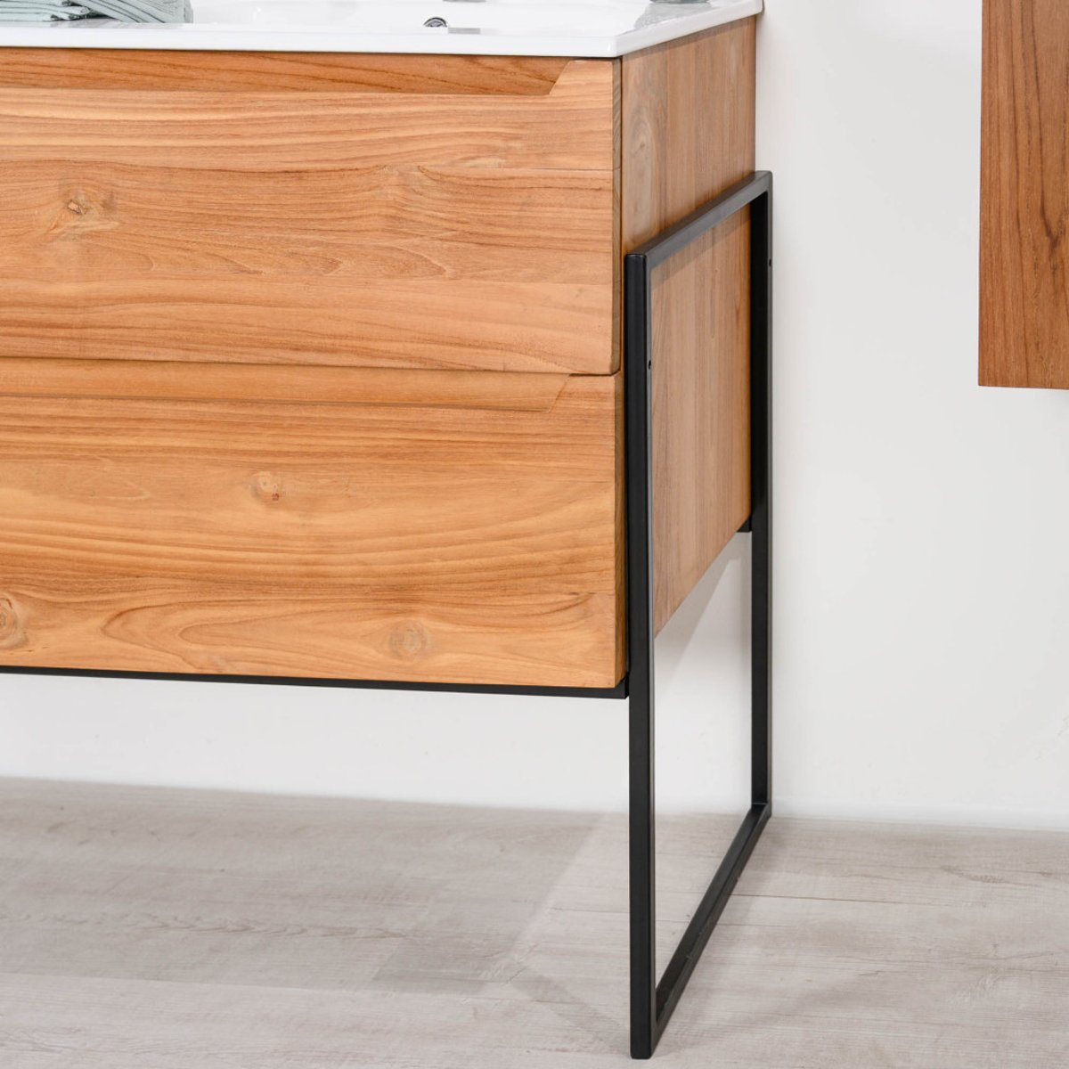 Meuble salle de bain en teck et céramique Vila 120cm blanc, WANDA COLLECTION